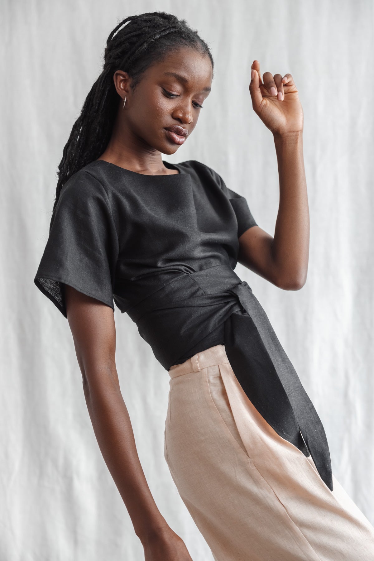 Hanf/Tencel Wickelshirt Amaranth Schwarz