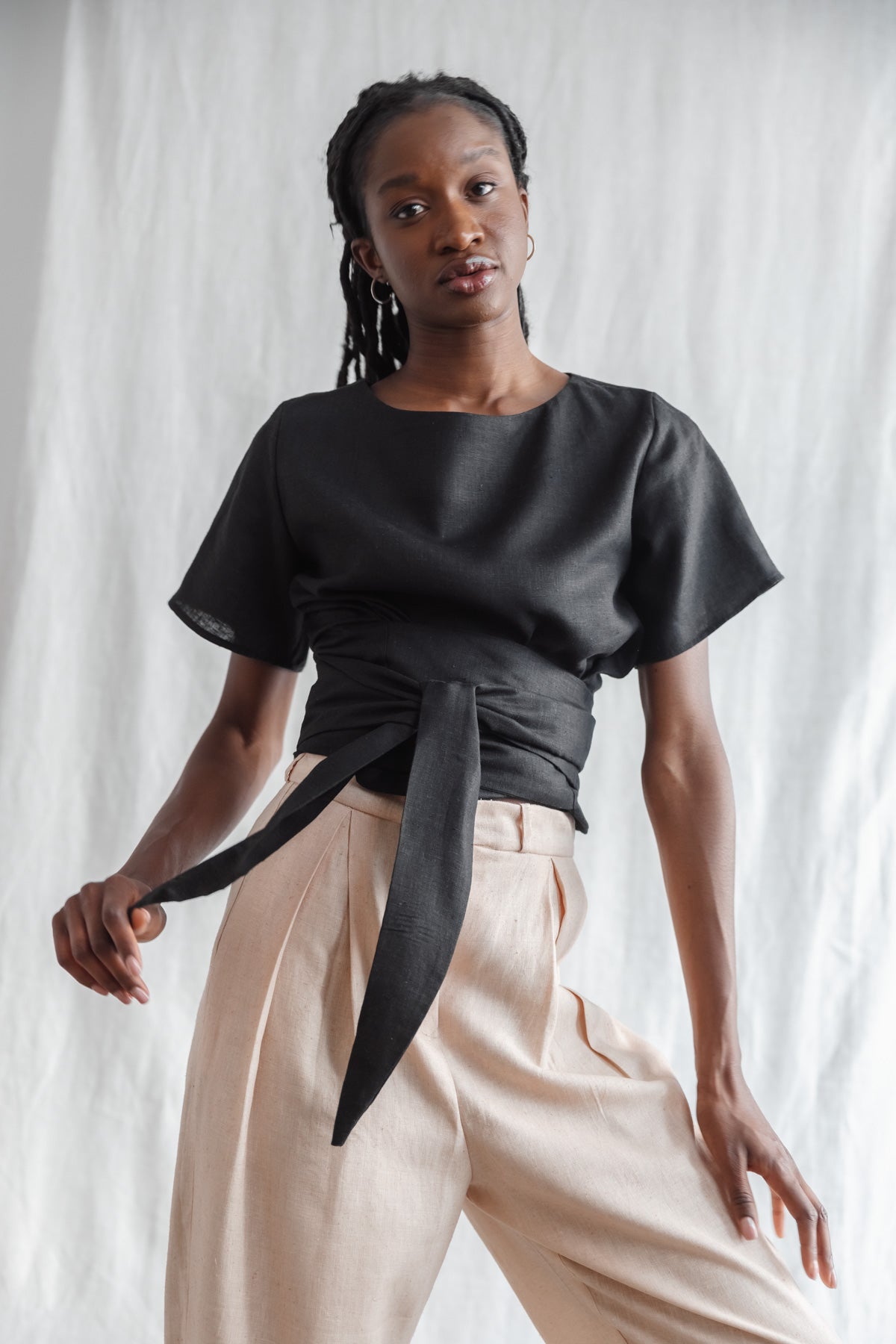 Hanf/Tencel Wickelshirt Amaranth Schwarz