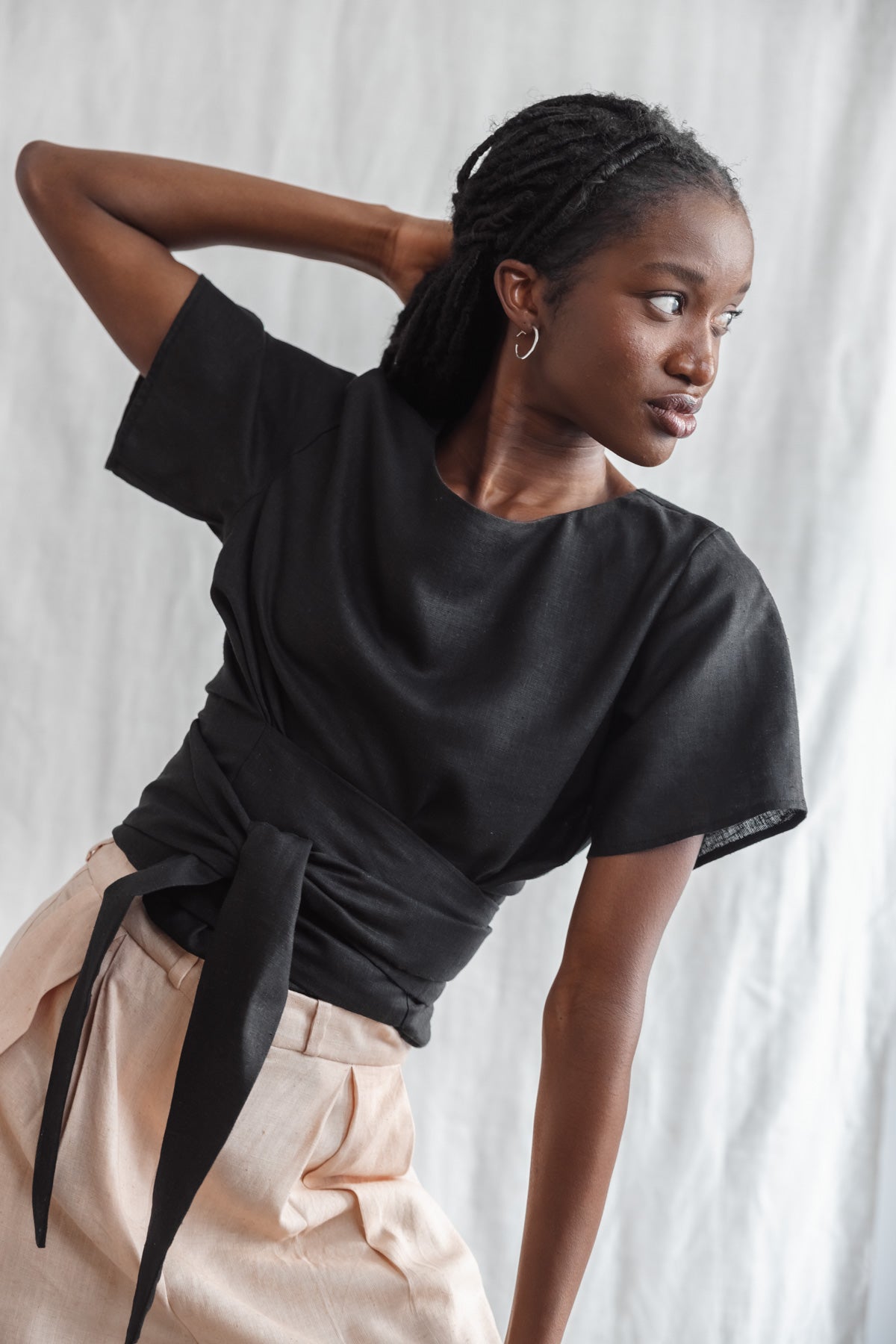 Hanf/Tencel Wickelshirt Amaranth Schwarz