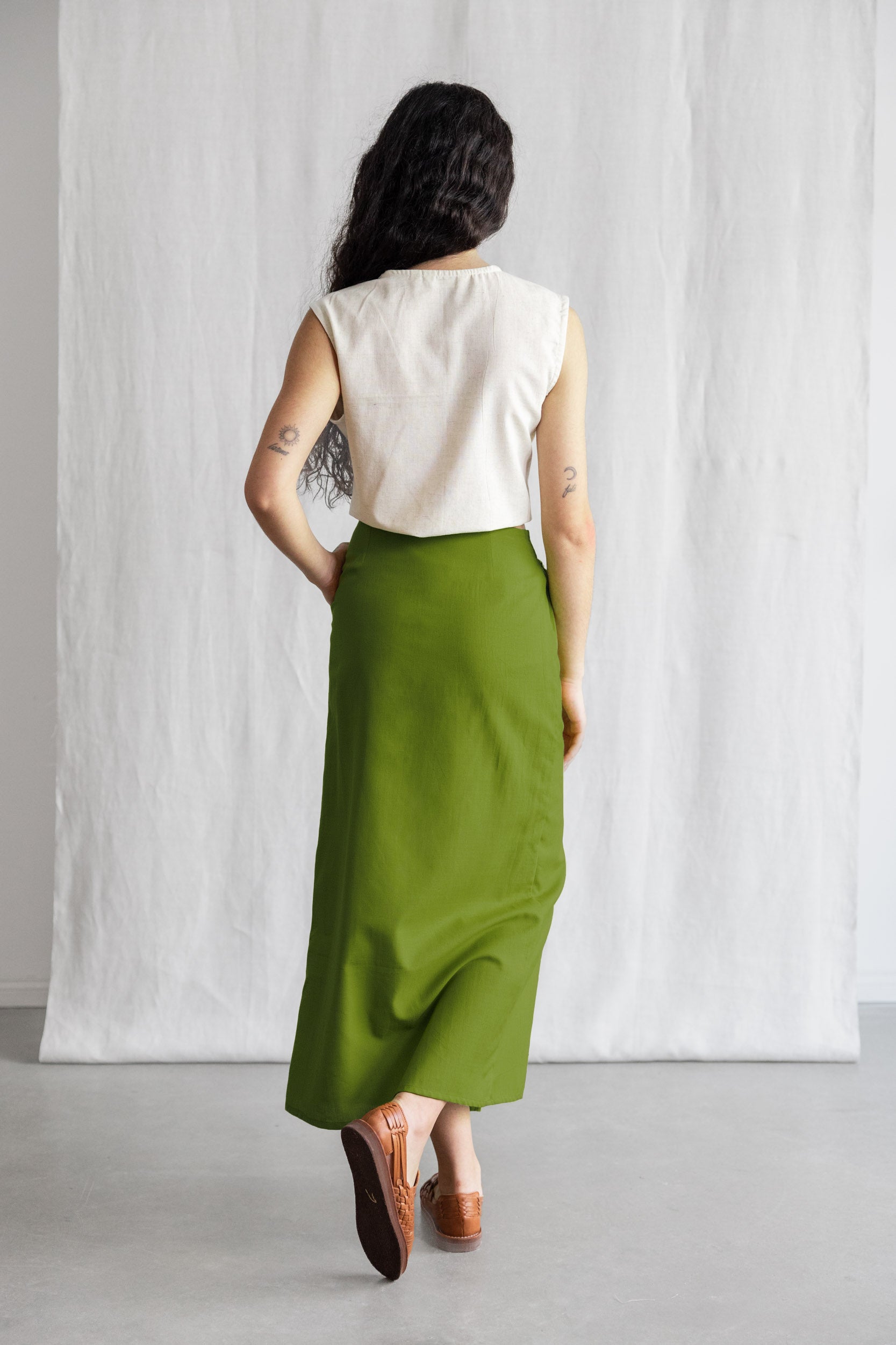 Organic Cotton Wrap Skirt Tanvi Basil