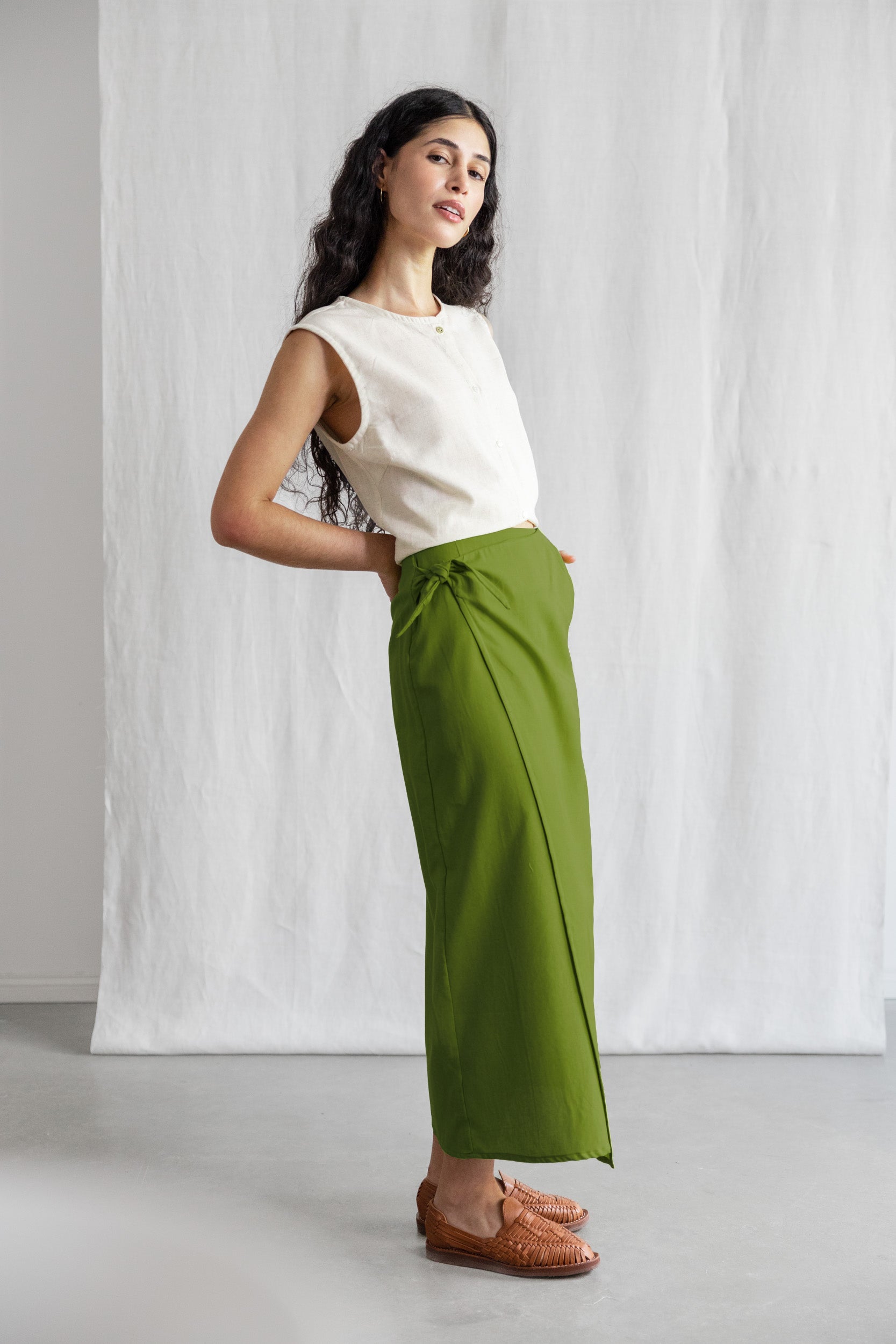 Organic Cotton Wrap Skirt Tanvi Basil