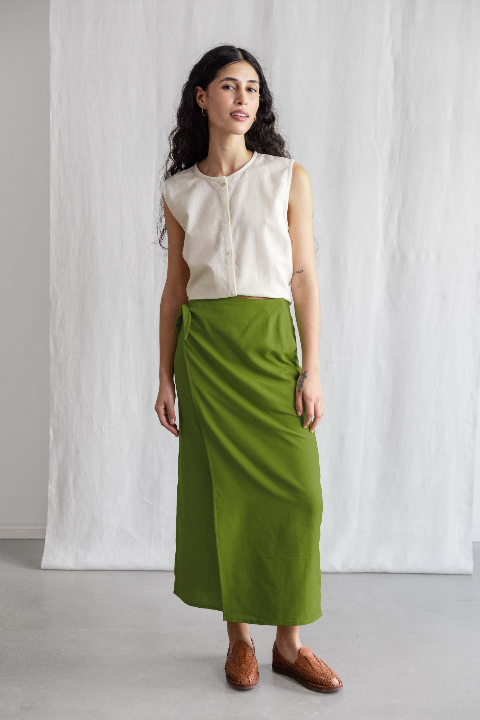 Organic Cotton Wrap Skirt Tanvi Basil - Main Image
