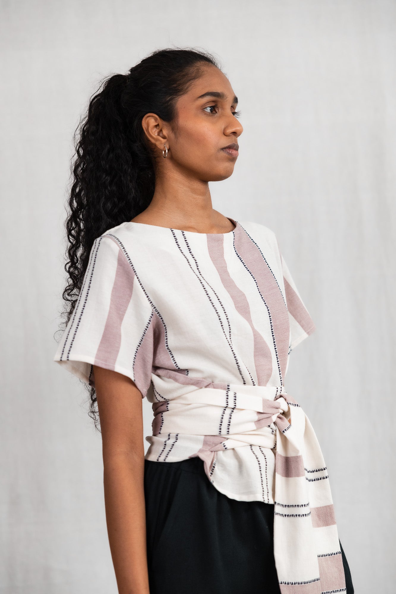 Baumwoll Wickelshirt Amaranth Webmuster Altrosa