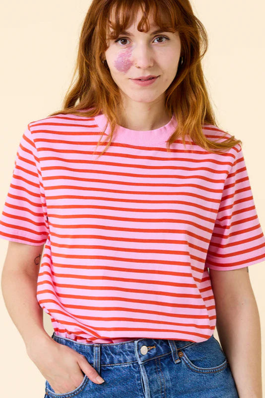 Popeia Bio-Baumwoll T-Shirt Streifen Pink/ Rot
