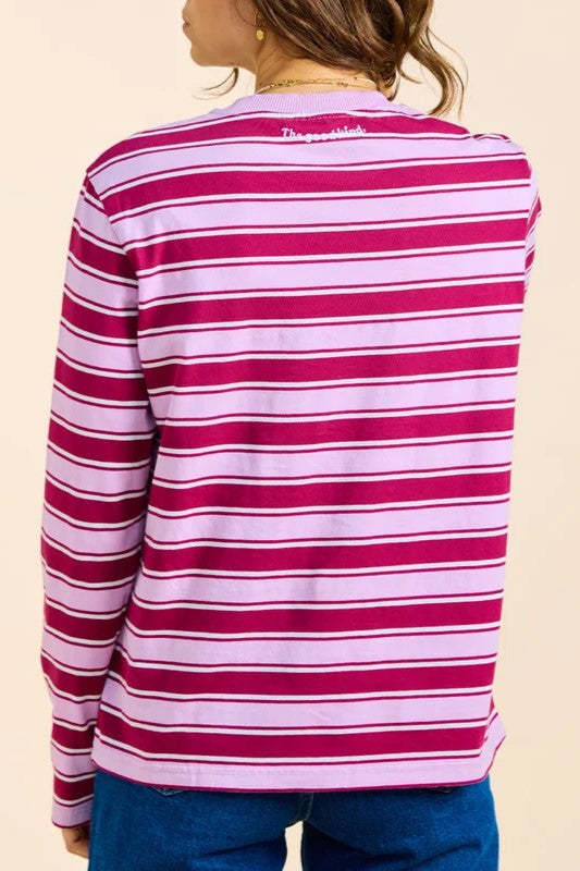 Popeia Baumwoll Longsleeve Streifen Aubergine/ Pink