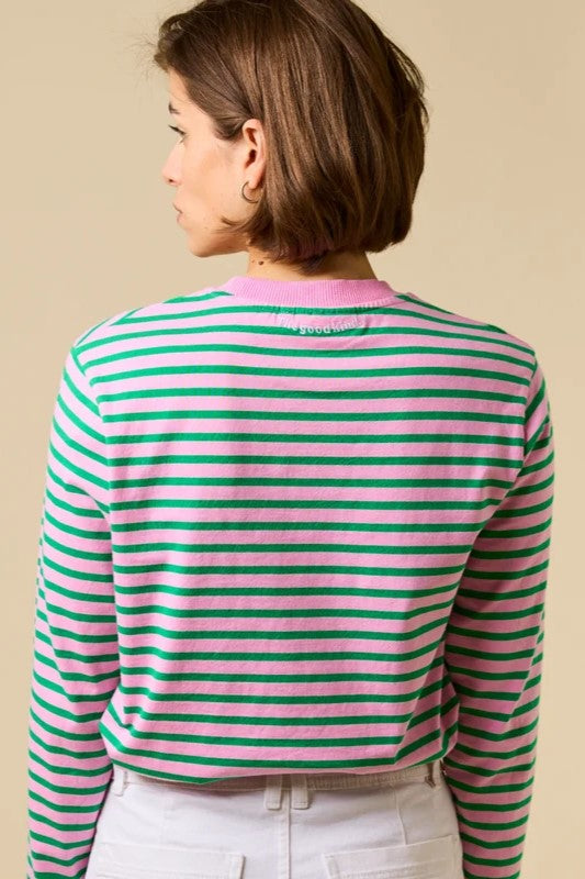 Popeia Baumwoll Longsleeve Streifen Pink/ Grün