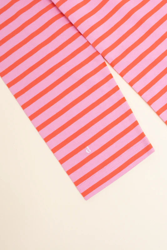 Popeia organic cotton long-sleeved striped shirt in pink/red
