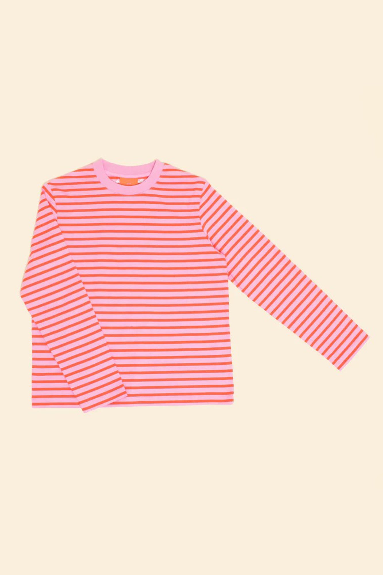 Popeia organic cotton long-sleeved striped shirt in pink/red