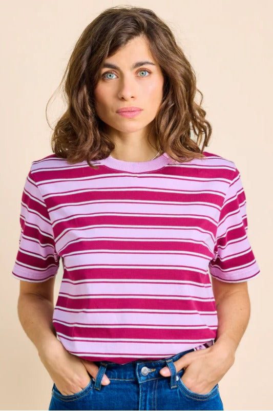 Popeia Bio-Baumwoll T-Shirt Streifen Aubergine/ Pink