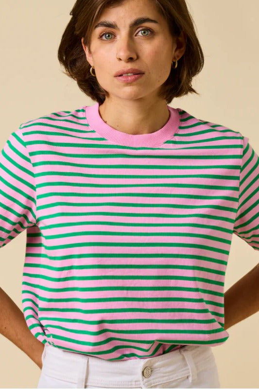 Popeia Organic Cotton Striped T-Shirt Pink/Green