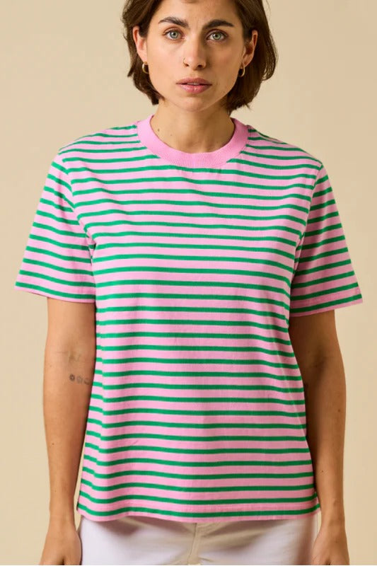 Popeia Bio-Baumwoll T-Shirt Streifen Pink/ Grün