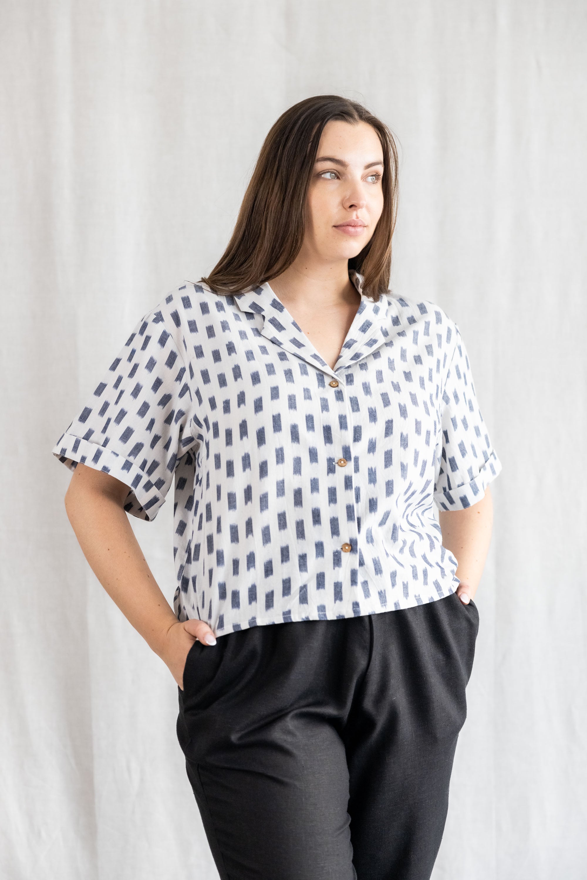Organic Cotton Blouse Avani Ikat White