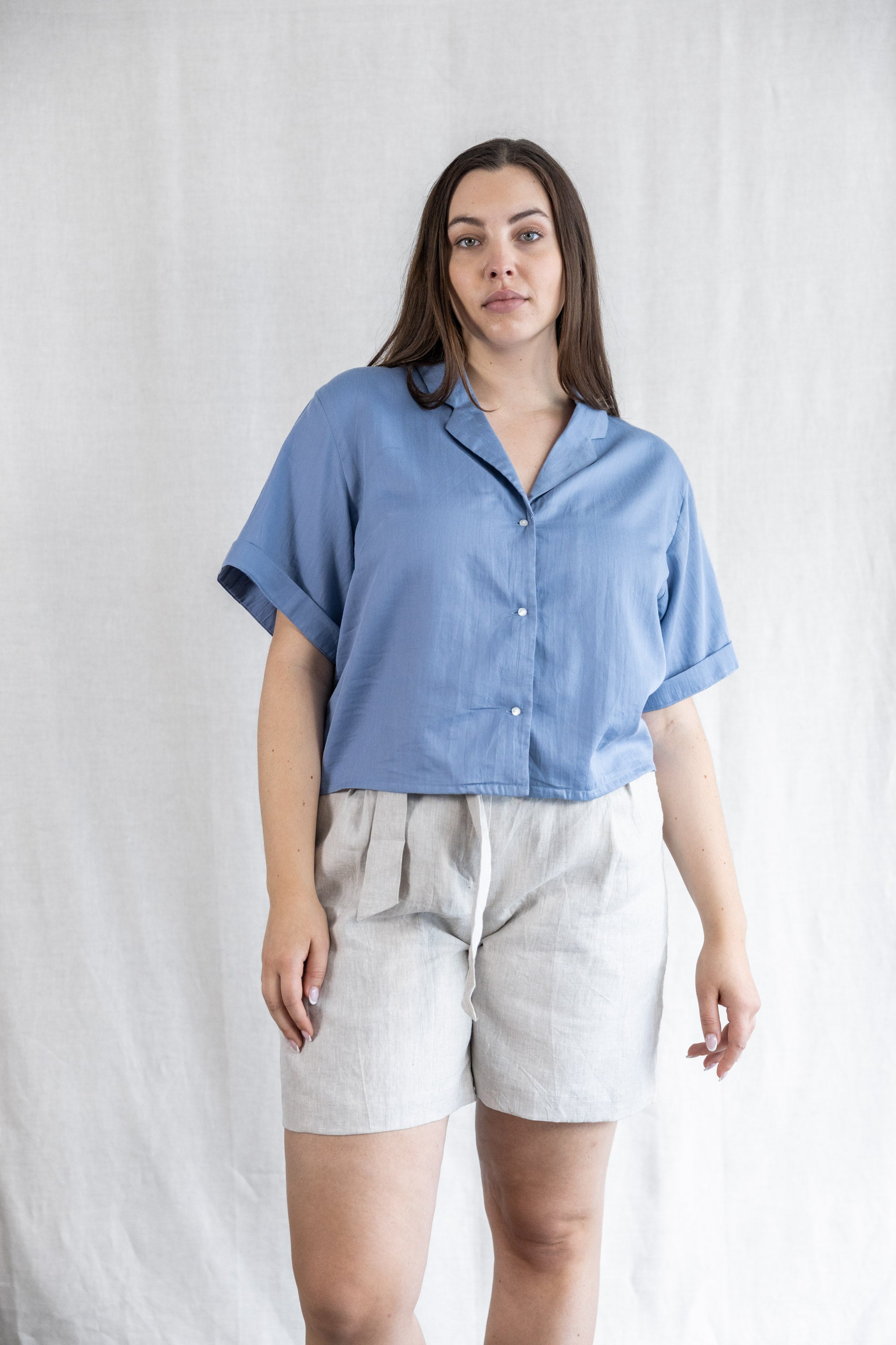 Organic Cotton Blouse Avani Satin Blue