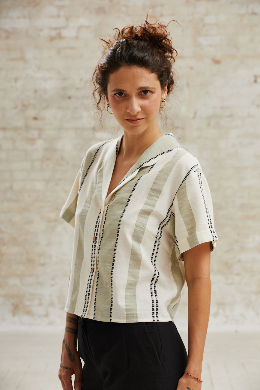 Cotton Blouse Avani Weave Pattern Green