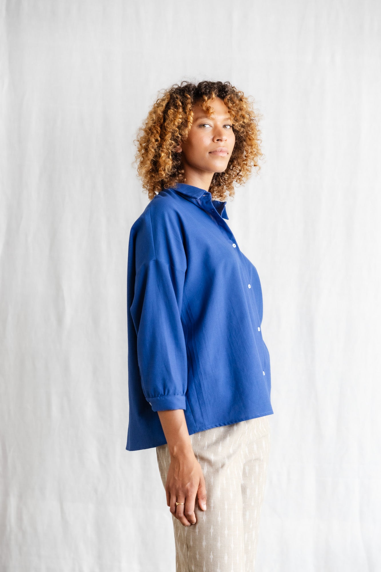 Bio-Baumwoll Bluse Mayank Kobaltblau