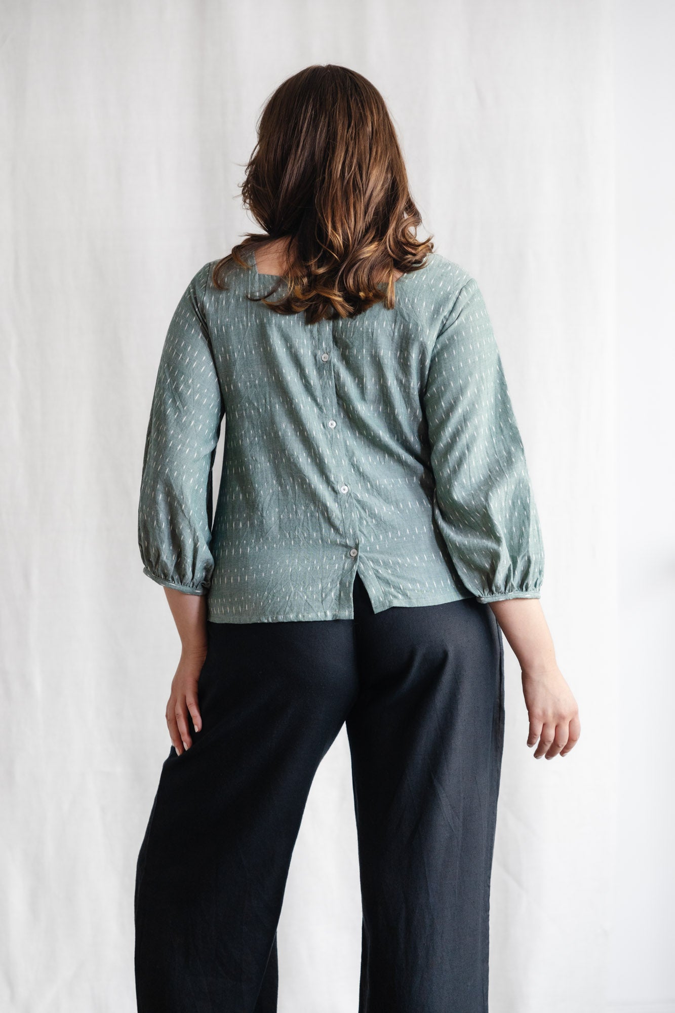 Organic Cotton Blouse Nalini Ikat Sage