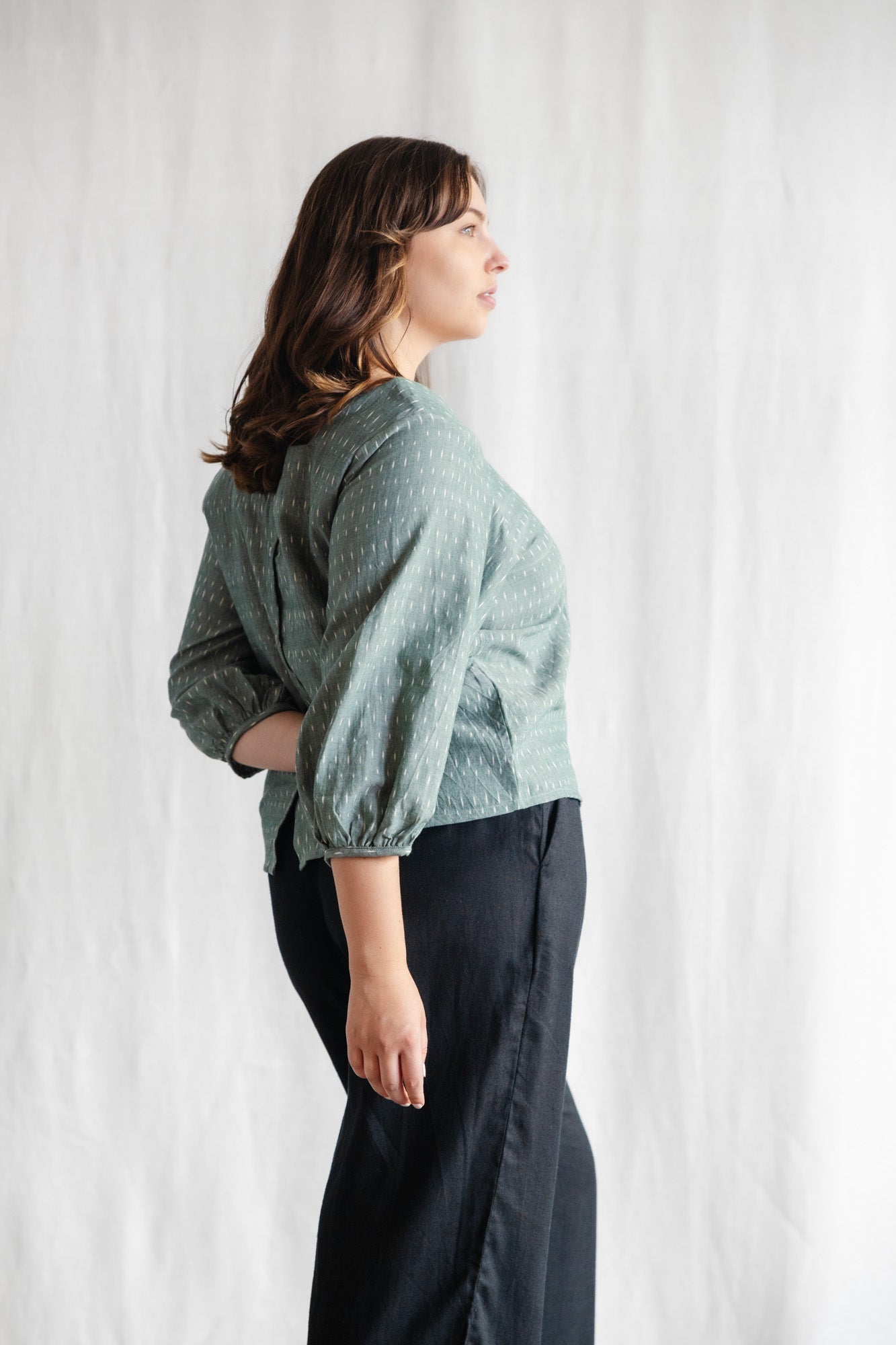 Organic Cotton Blouse Nalini Ikat Sage