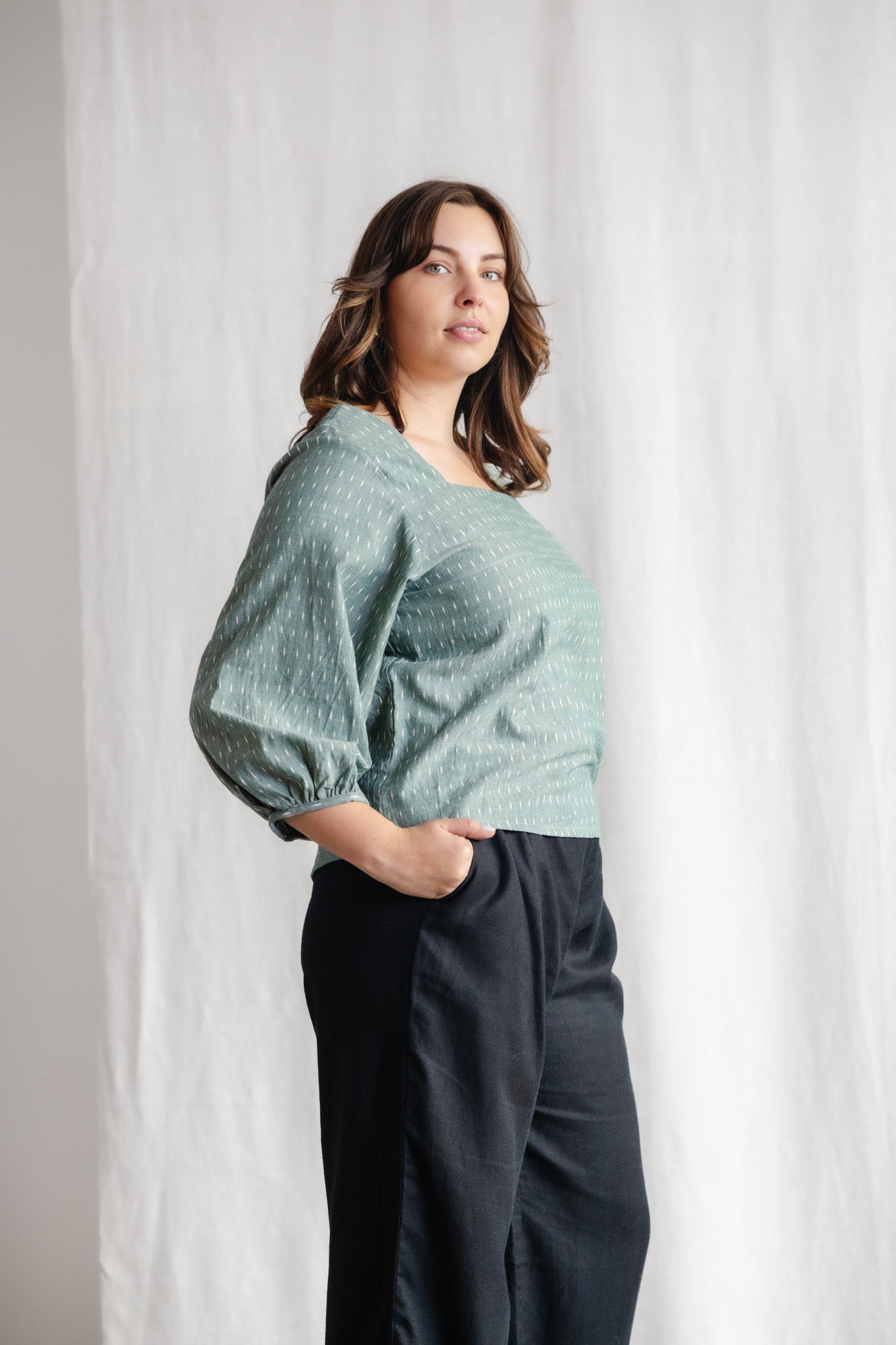 Organic Cotton Blouse Nalini Ikat Sage