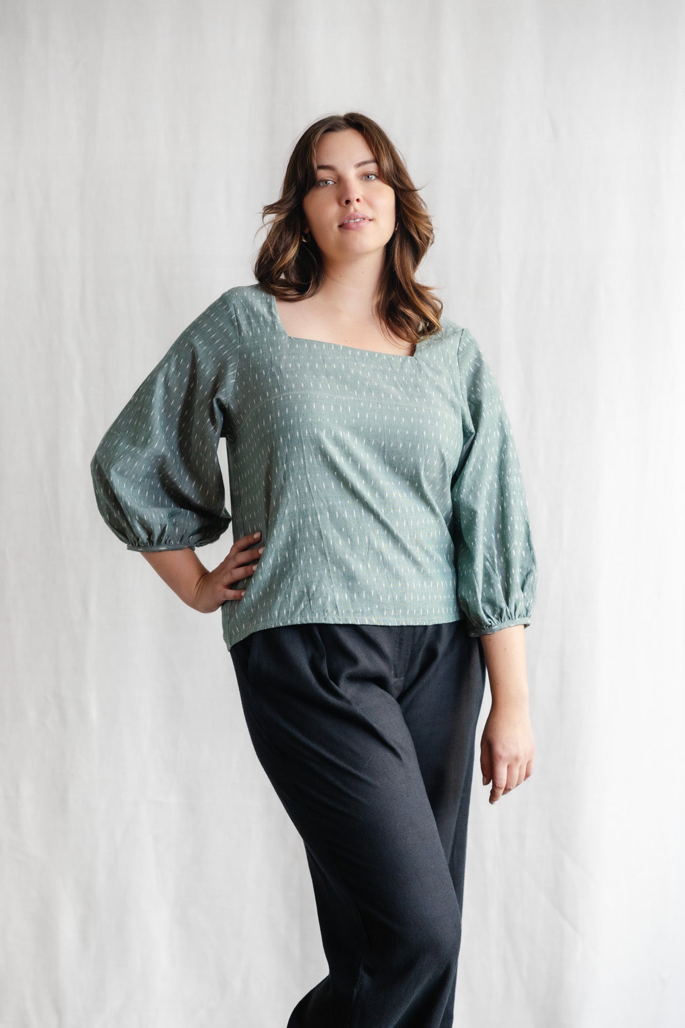 Organic Cotton Blouse Nalini Ikat Sage