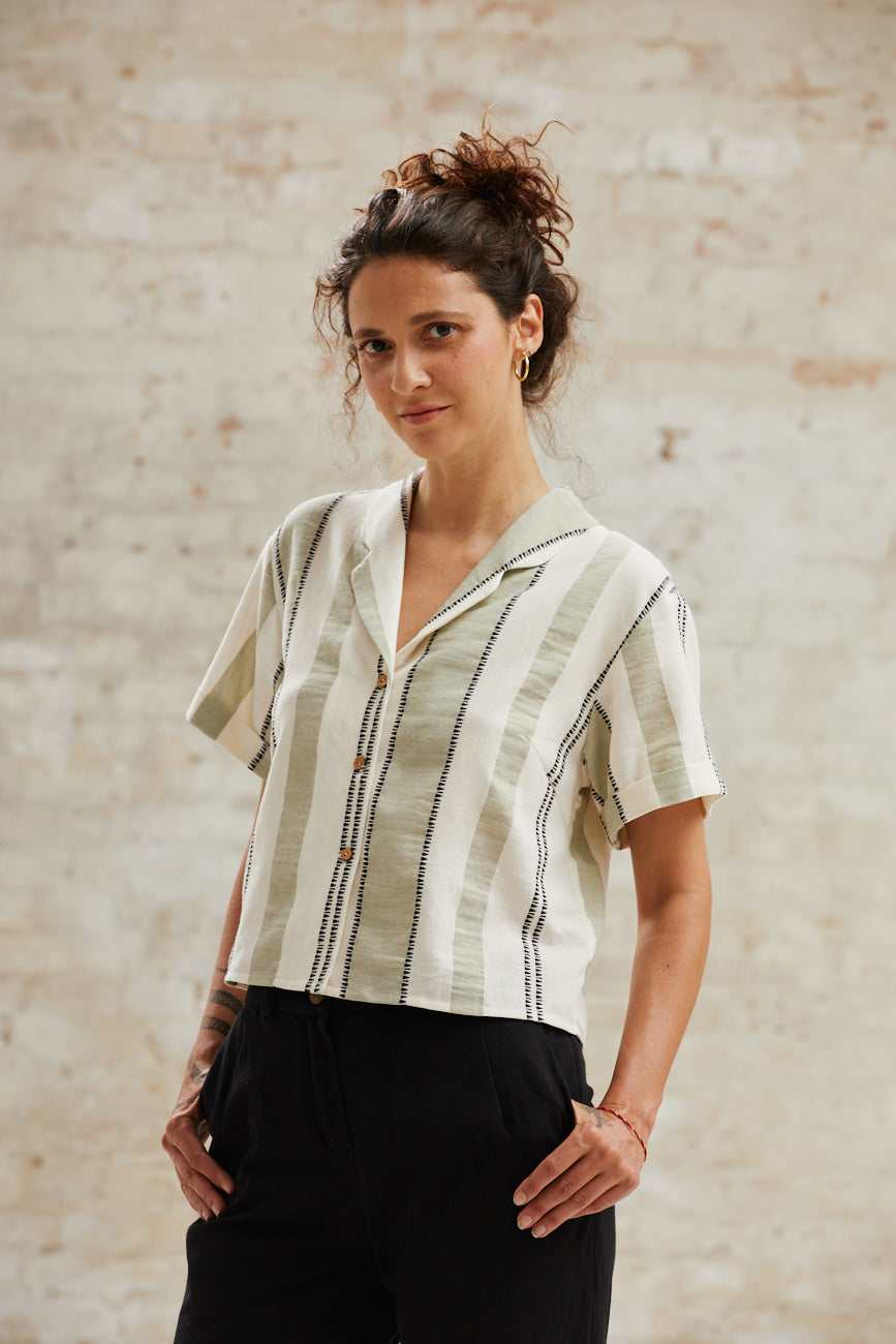 Cotton Blouse Avani Weave Pattern Green