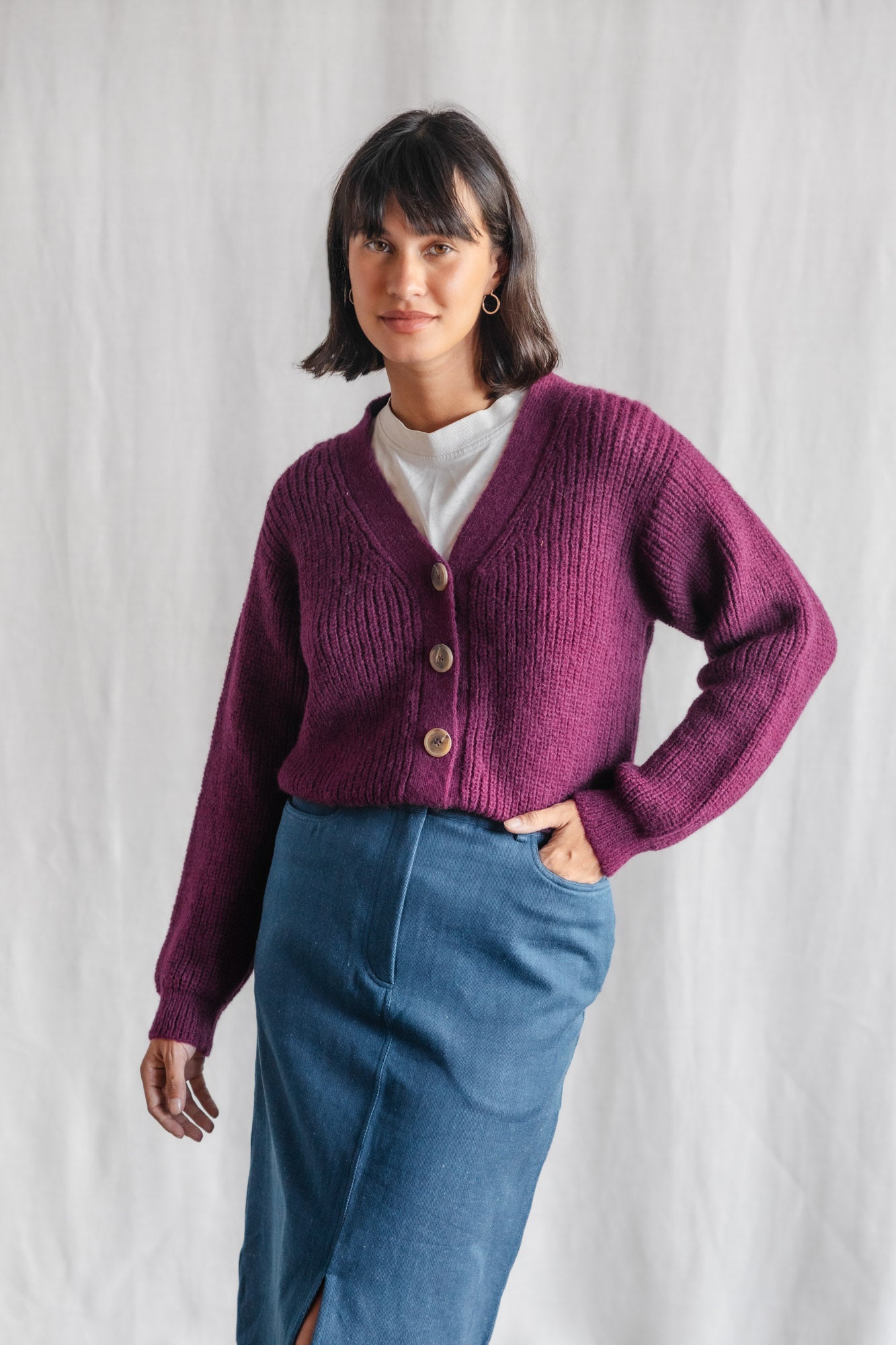 Baby alpaca knit cardigan Arequipa Berry
