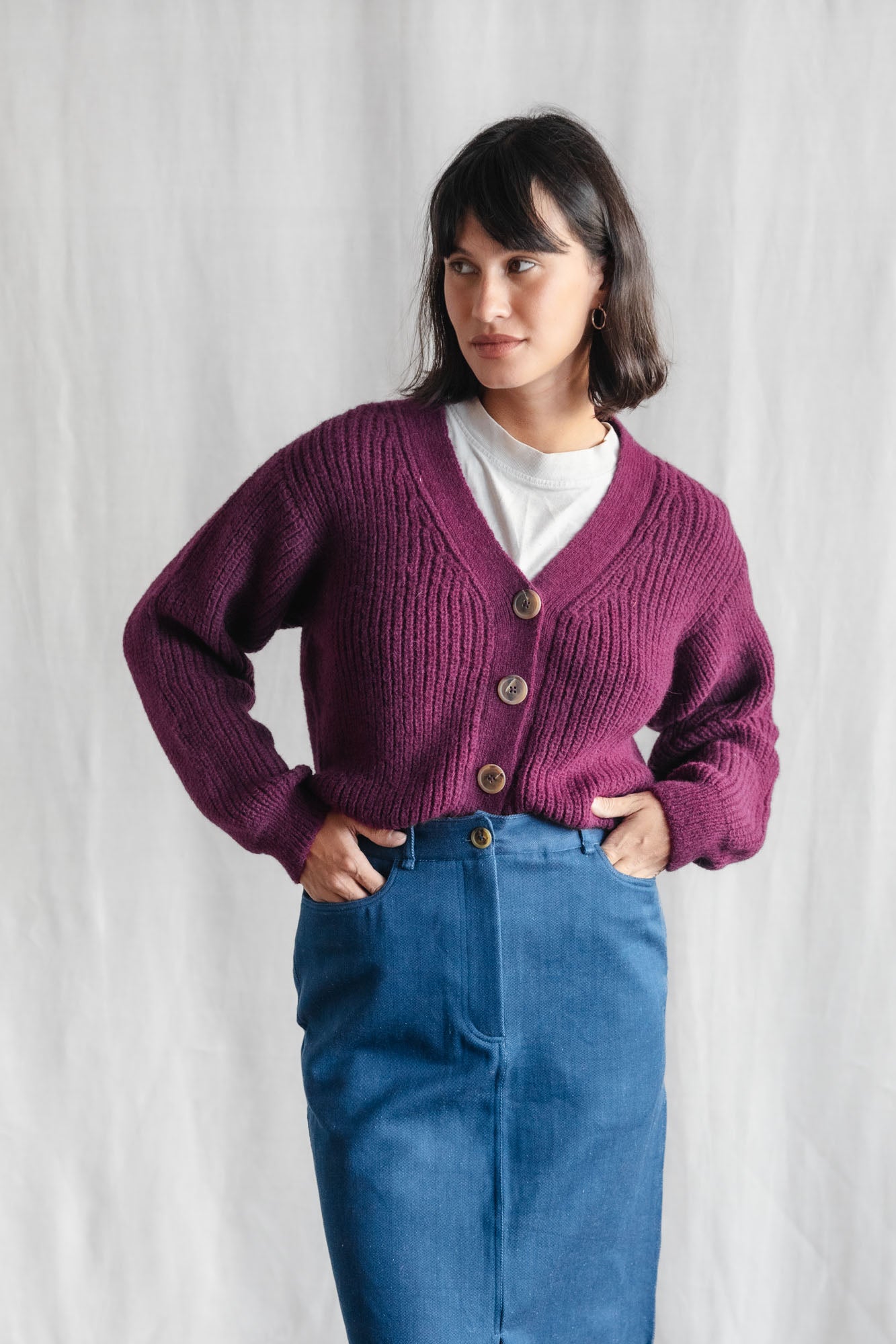 Baby alpaca knit cardigan Arequipa Berry