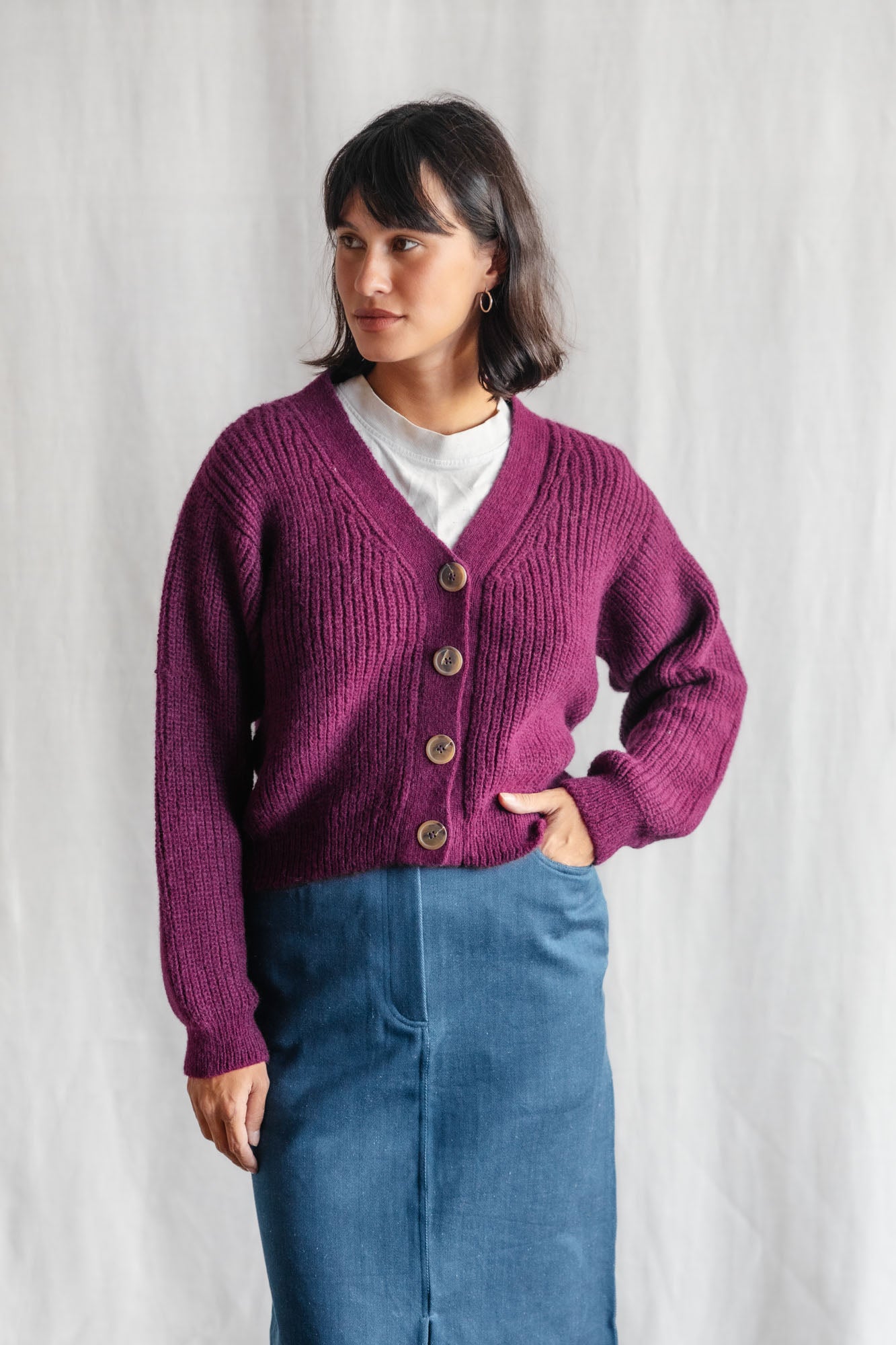 Baby alpaca knit cardigan Arequipa Berry