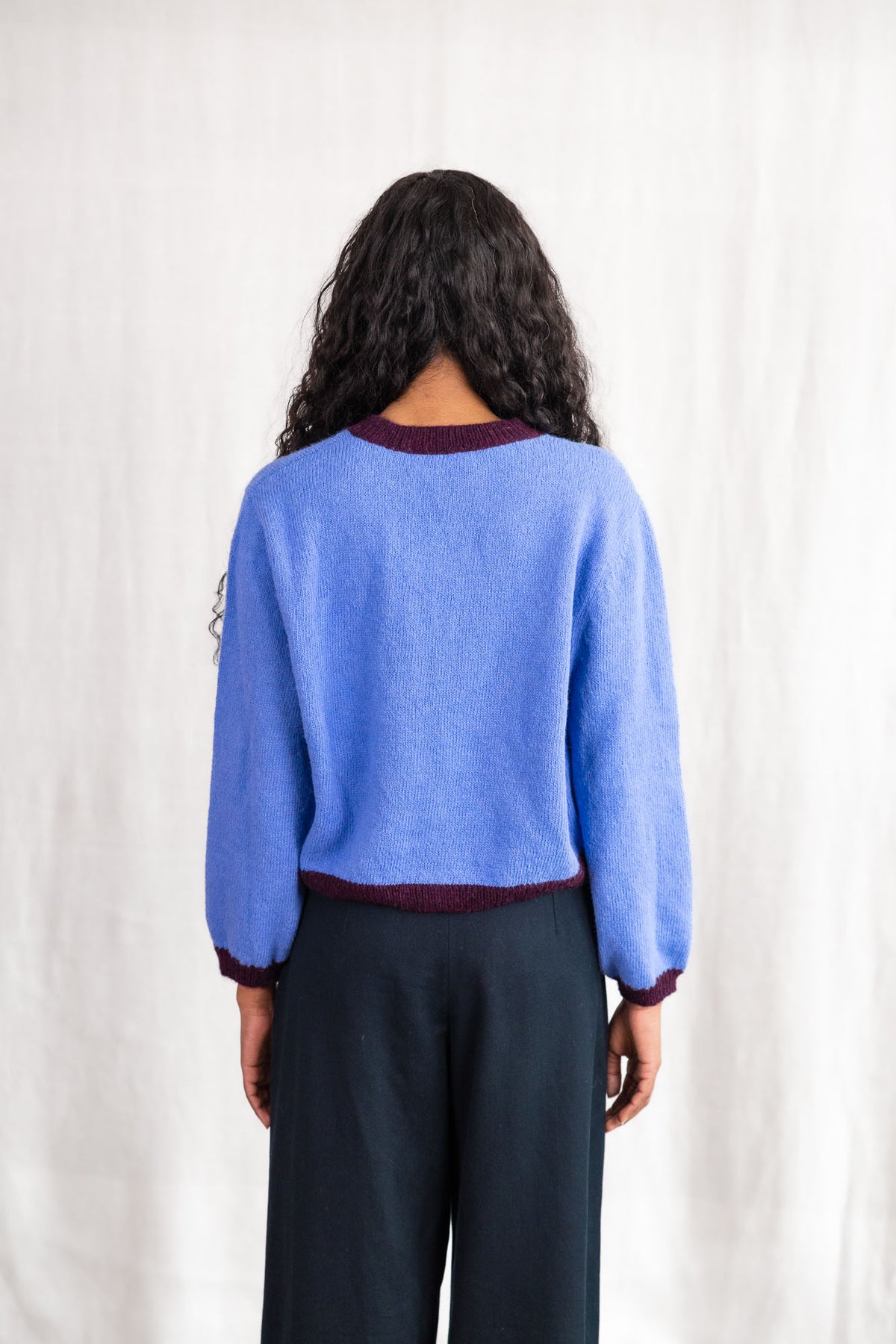 Baby Alpaca Knit Cardigan Sullana Colorblock Azure