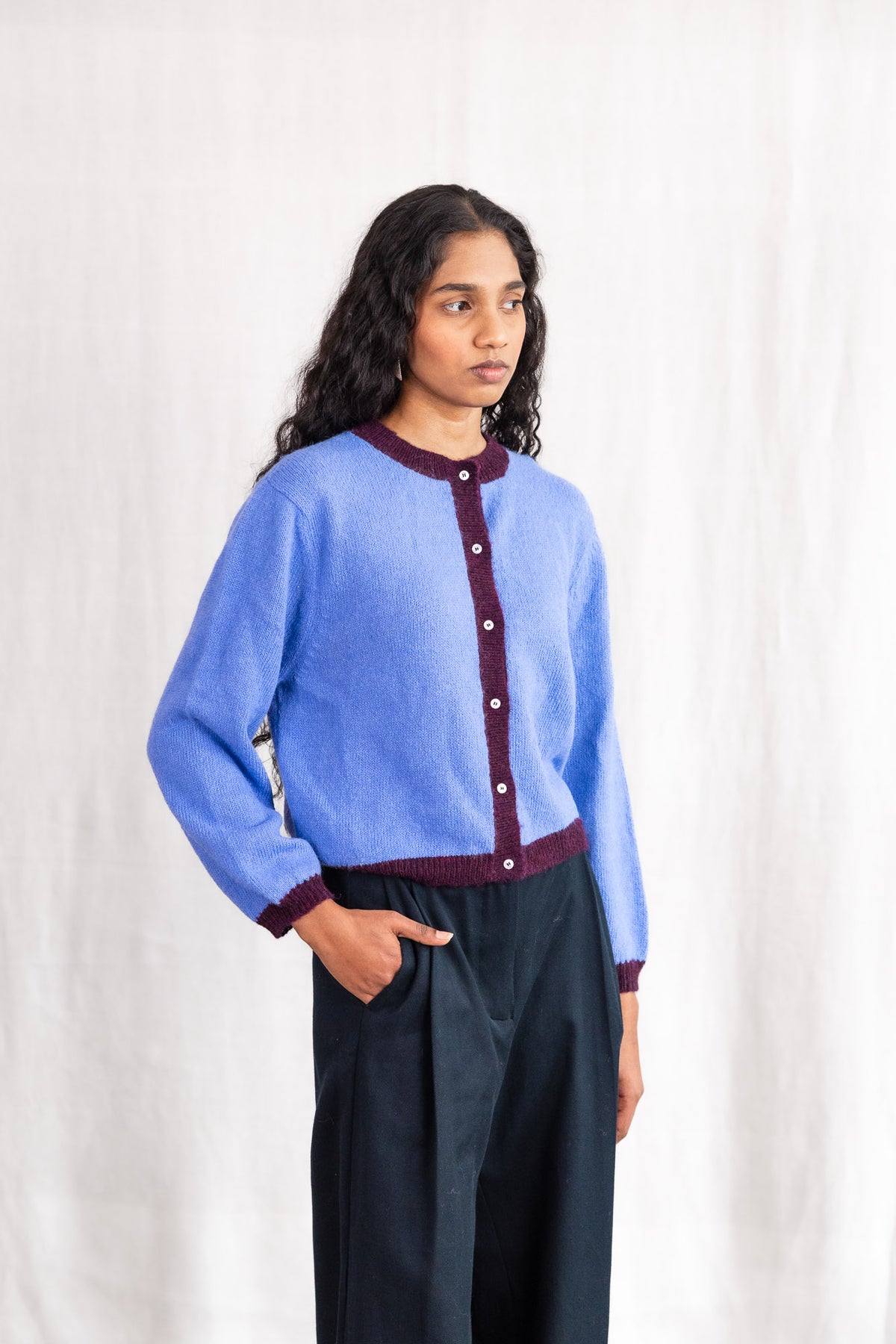 Baby Alpaca Knit Cardigan Sullana Colorblock Azure