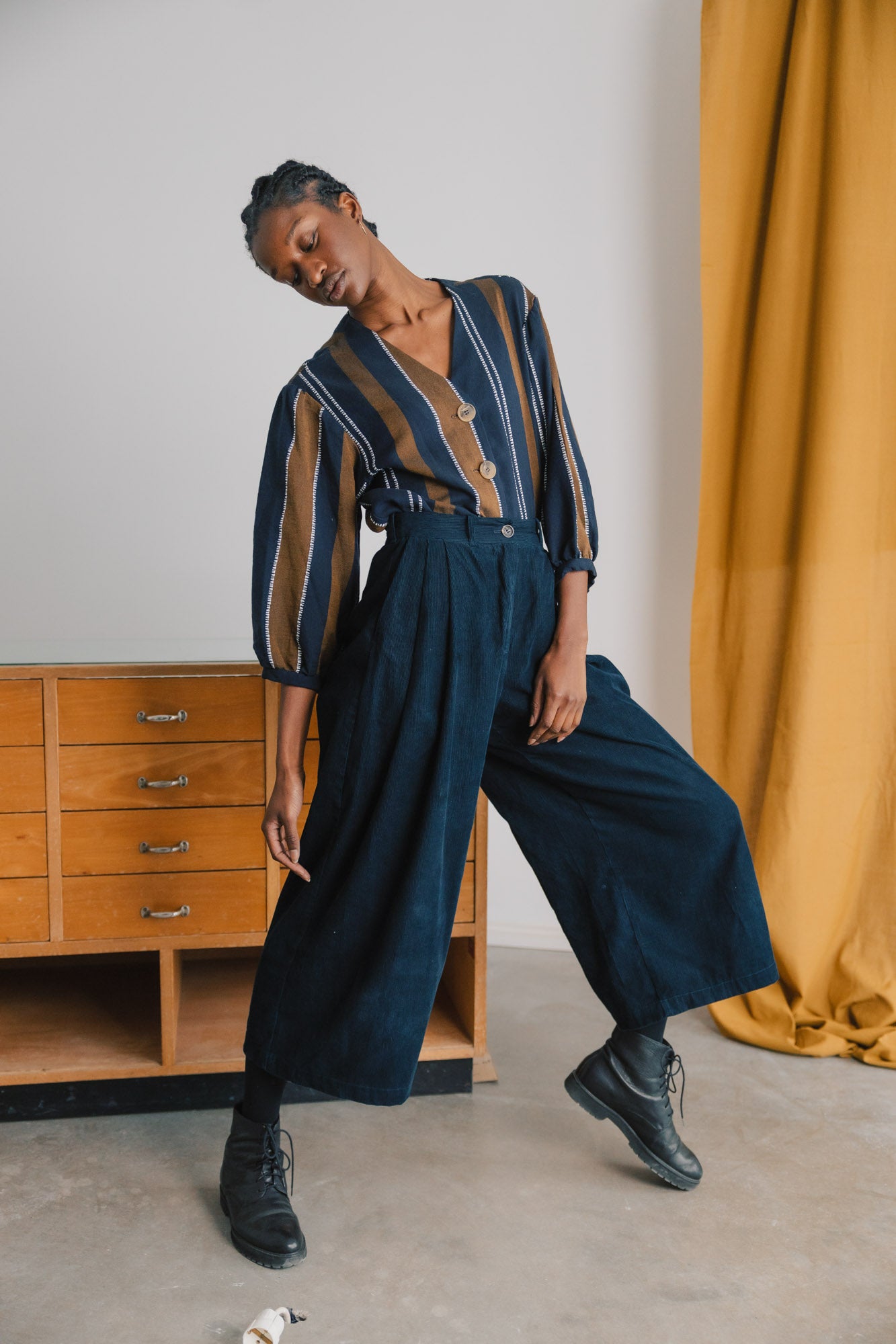 Organic Cotton Corduroy Culotte Awa Night Blue