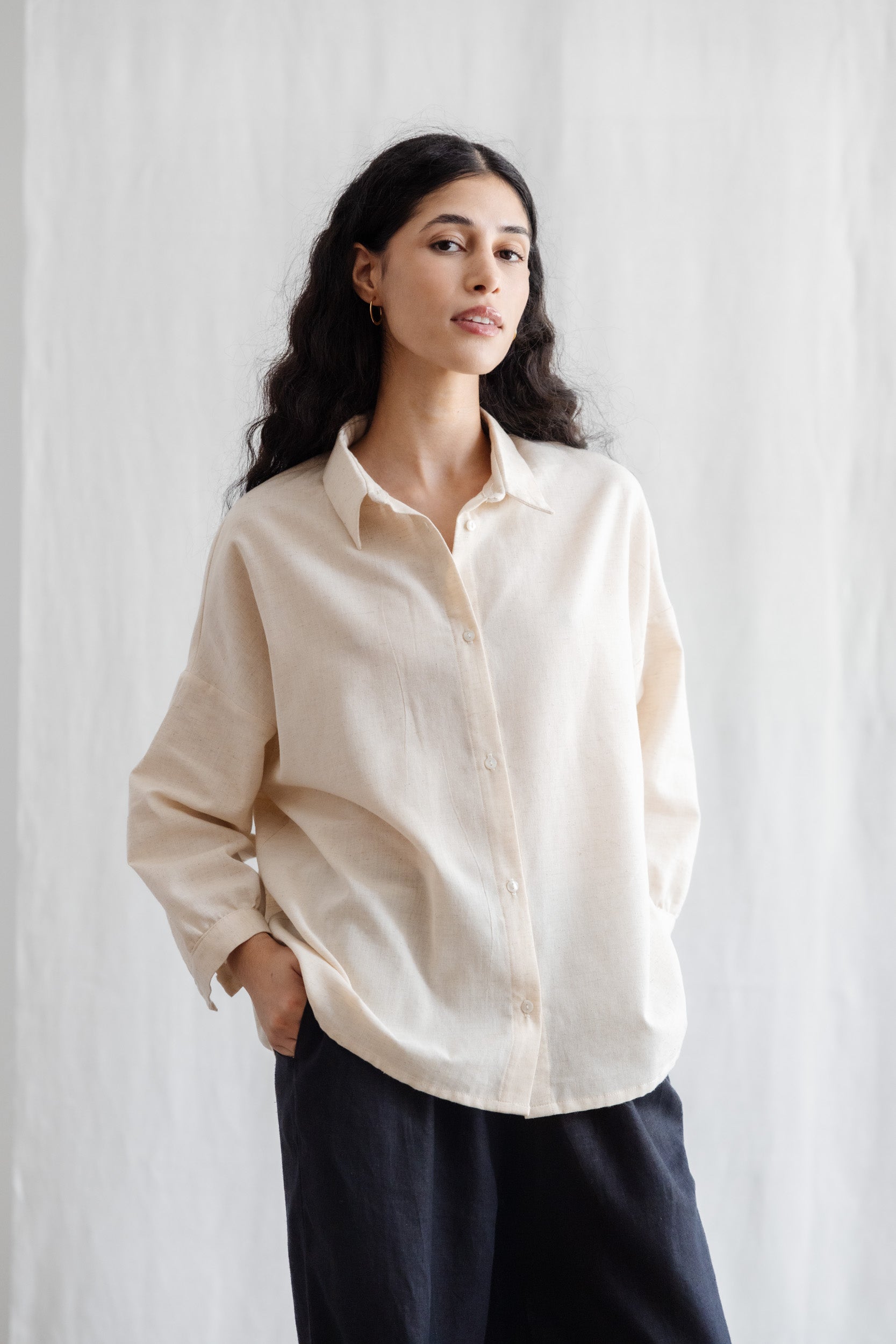 Flachs/Baumwoll Bluse Mayank Creme