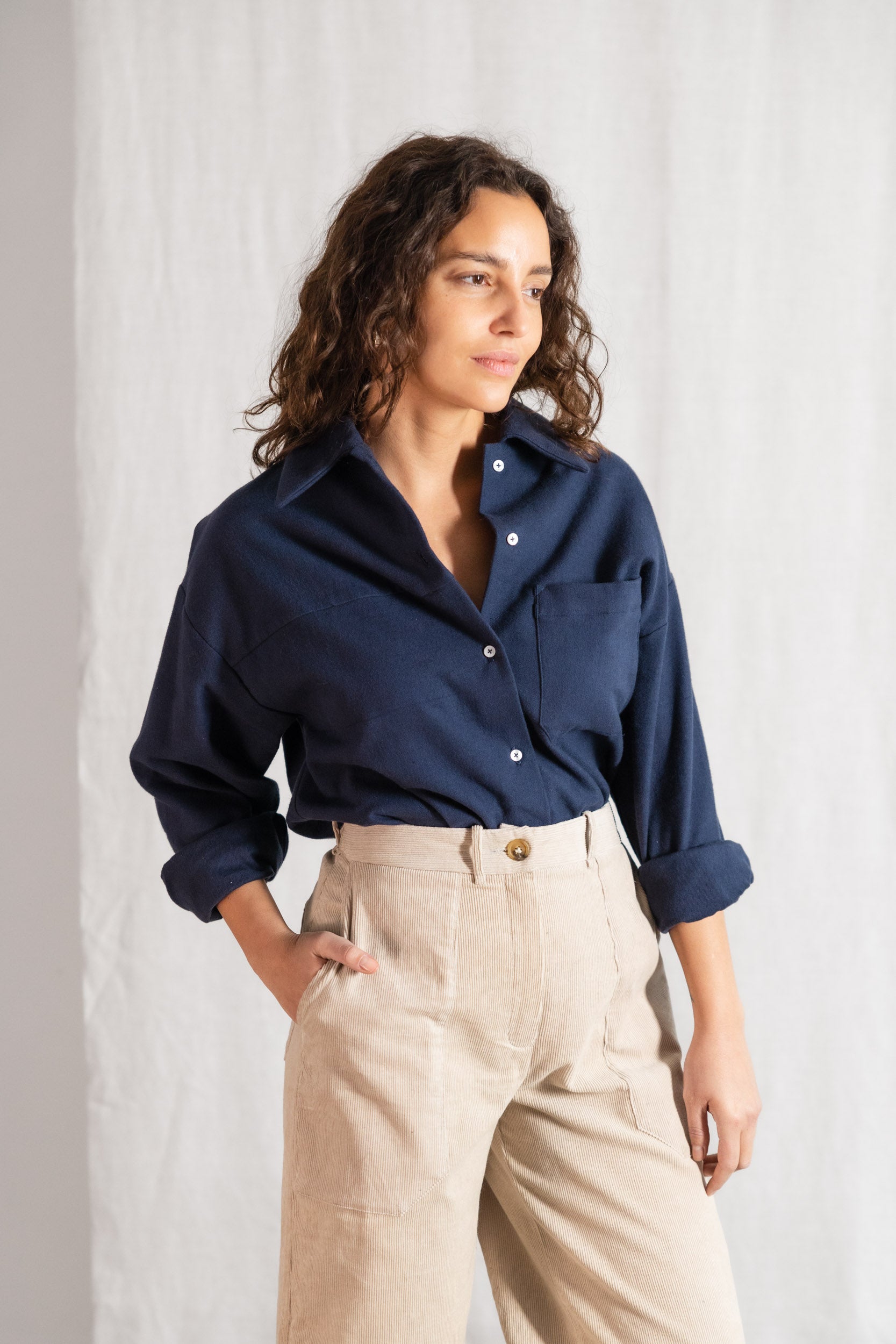 Bio-Baumwoll Flanellshirt Ashrit Grau-Blau