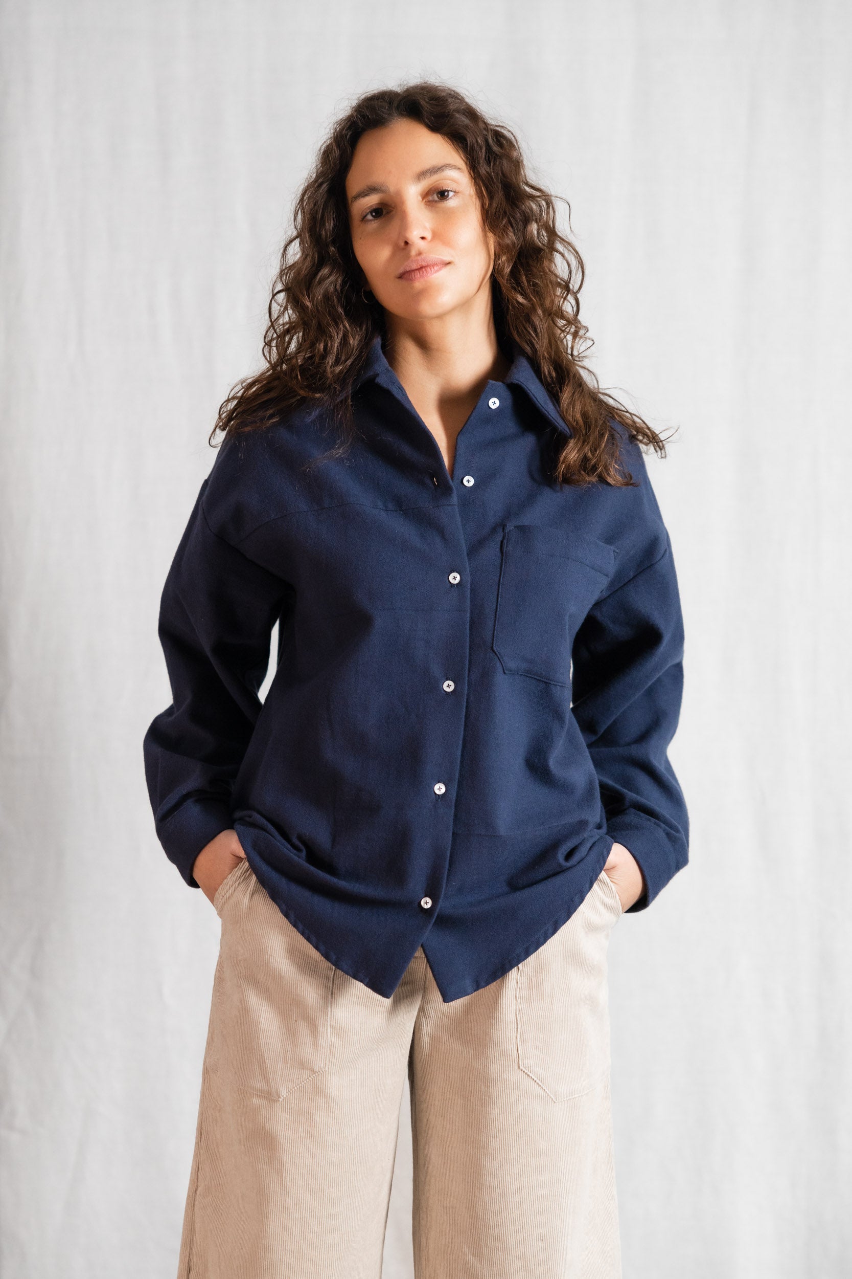 Bio-Baumwoll Flanellshirt Ashrit Grau-Blau