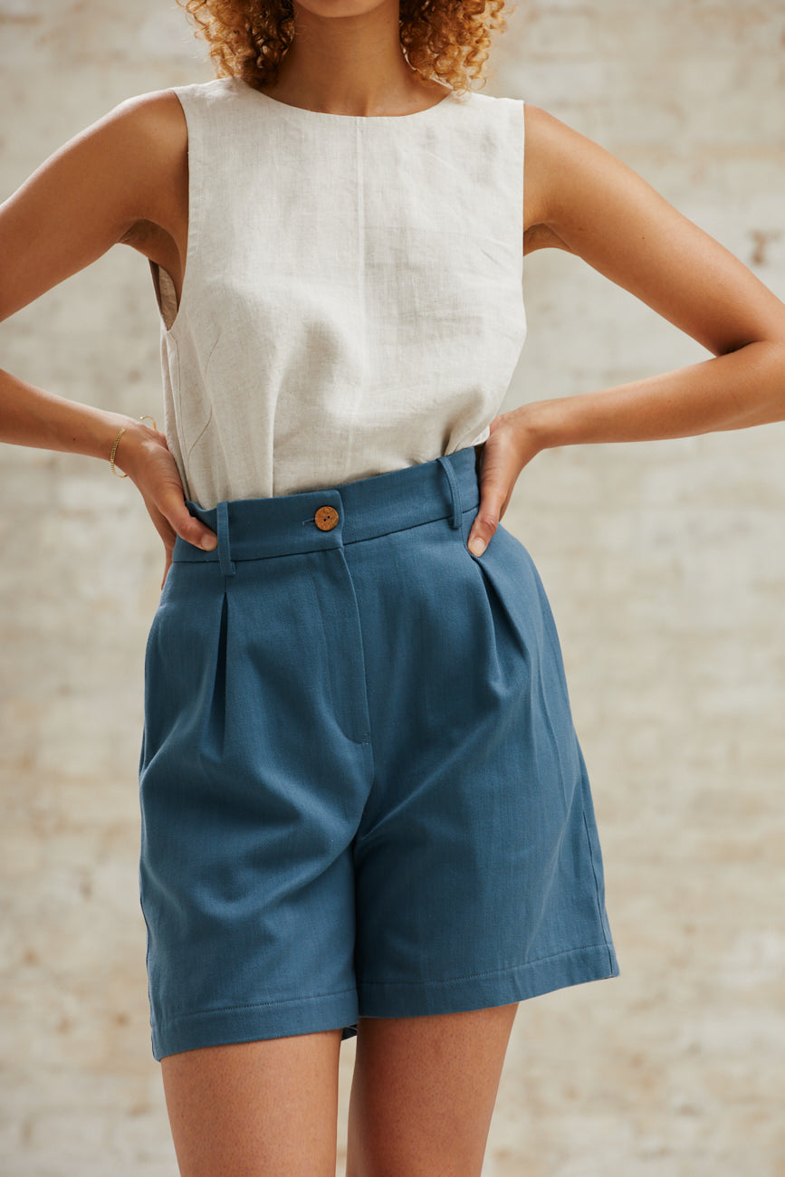 Organic Cotton Highwaist Shorts Aakash Ocean