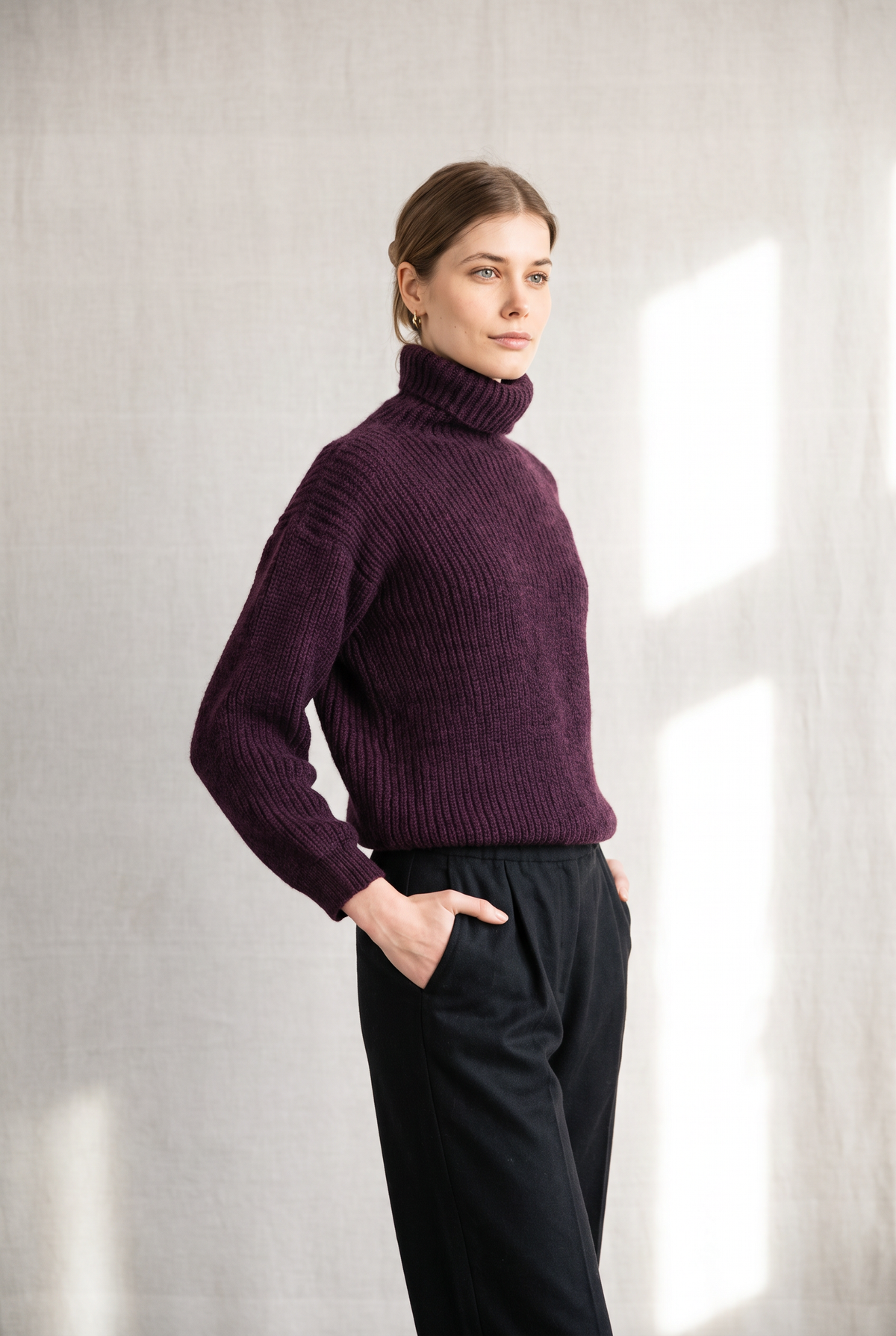 Baby-Alpaka Turtleneck Strickpullover Sabeti Brombeer