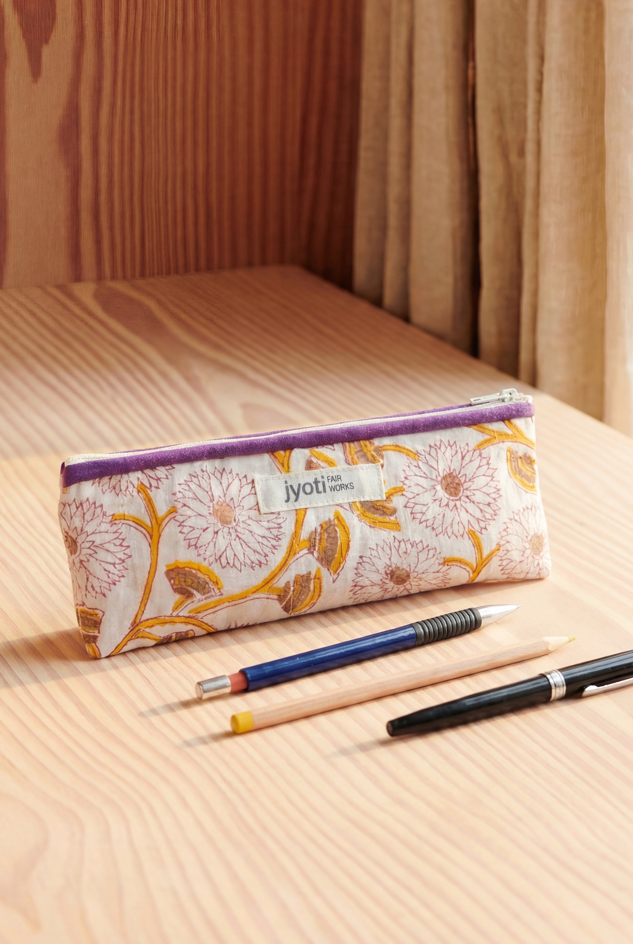 Baumwoll Federmäppchen Qalamadaan Blockprint Blumen