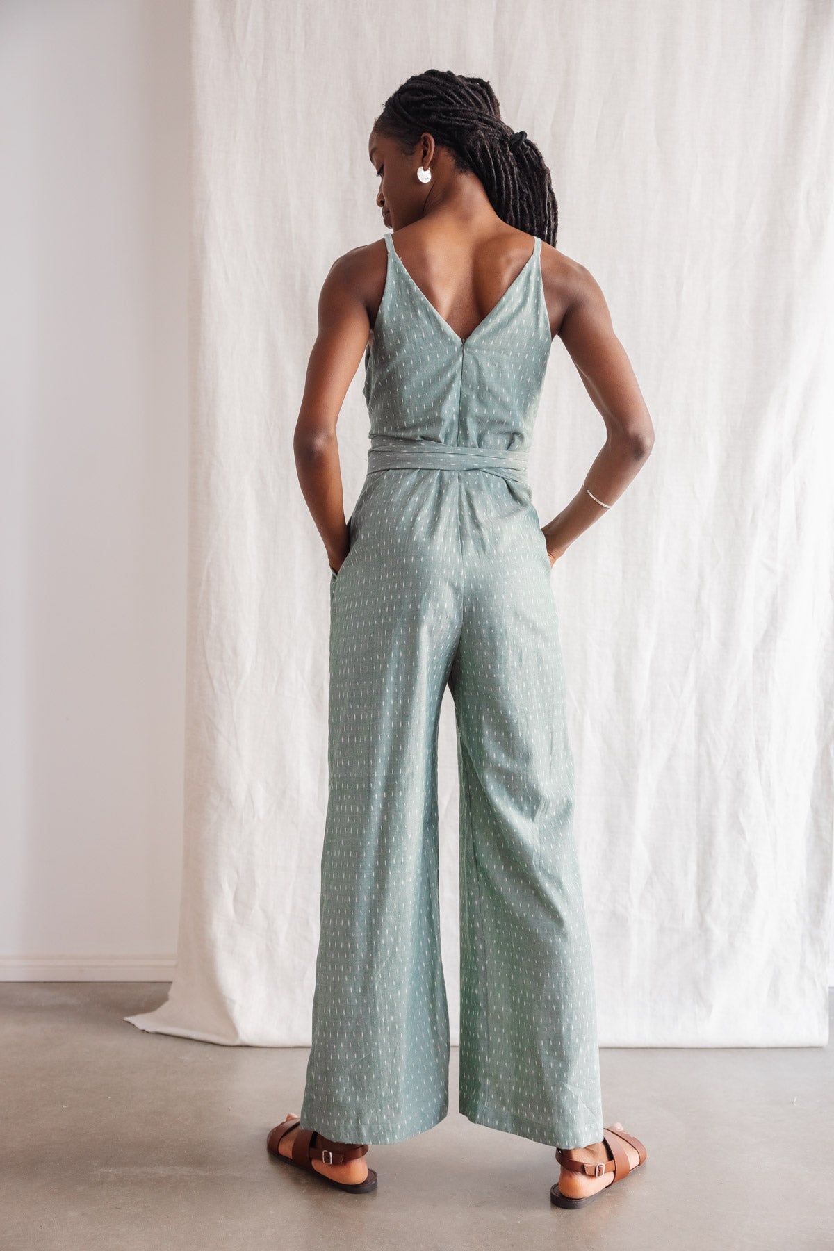 Organic Cotton Jumpsuit Parvani Ikat Sage