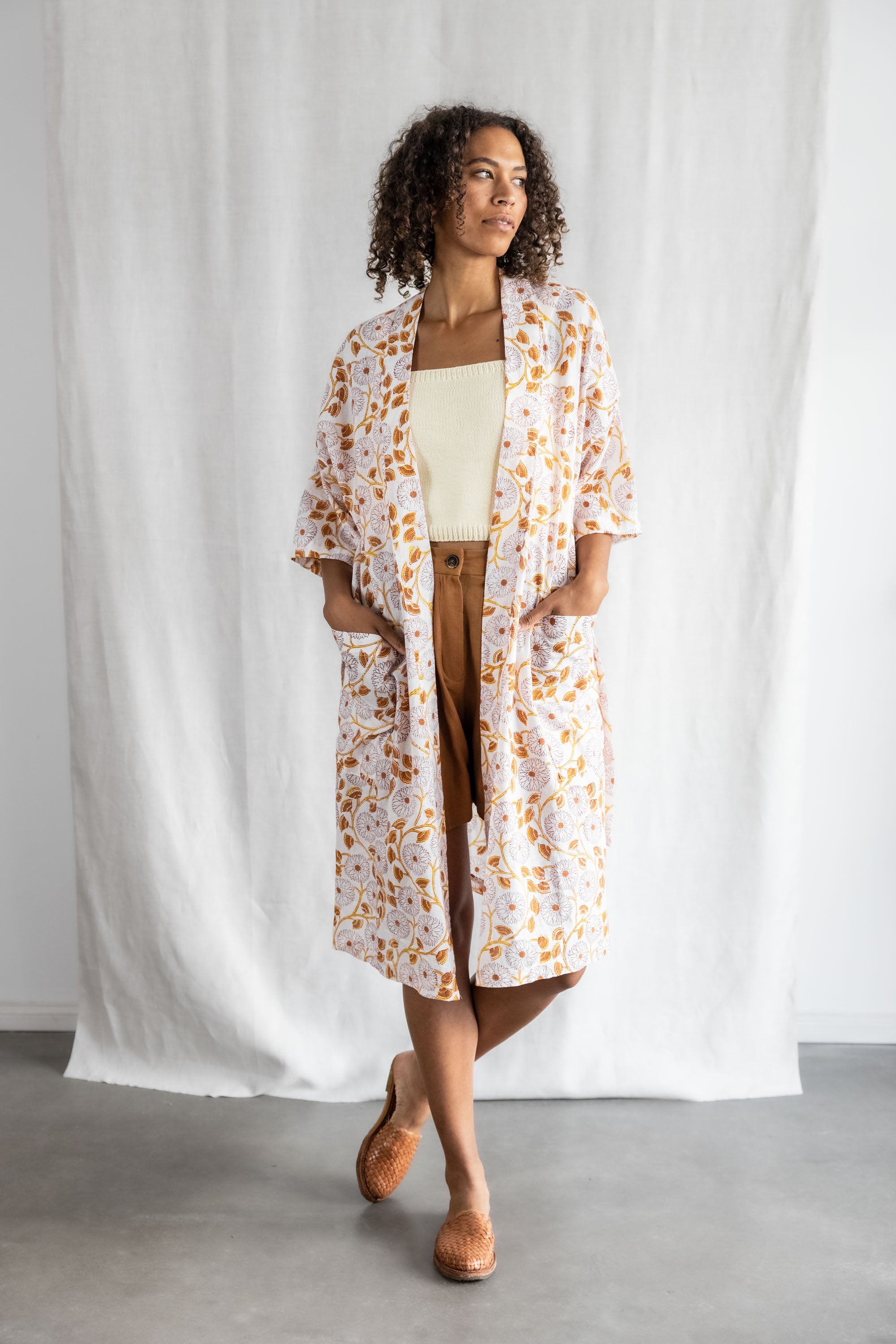 Bio-Baumwoll Cardigan Rohani Blockprint Blumen