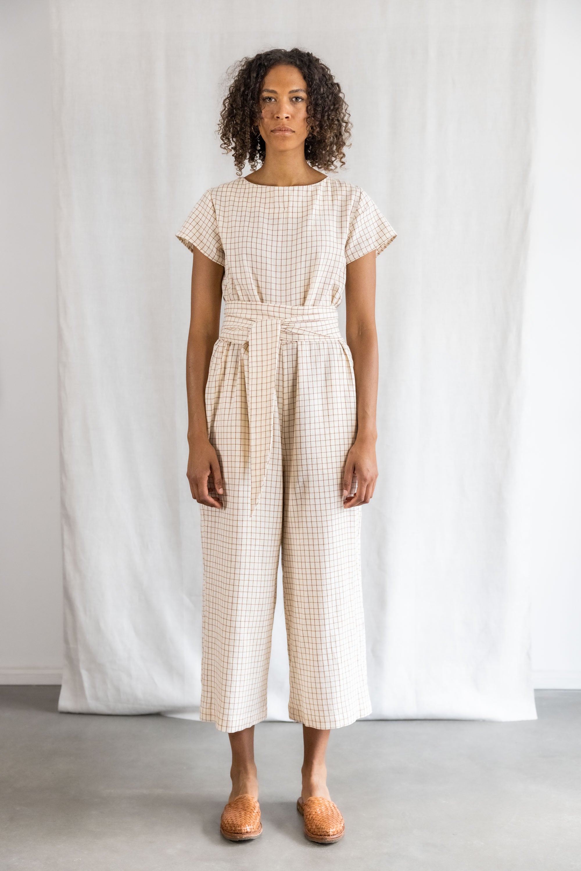 Baumwoll Jumpsuit Nirav Cream Checks