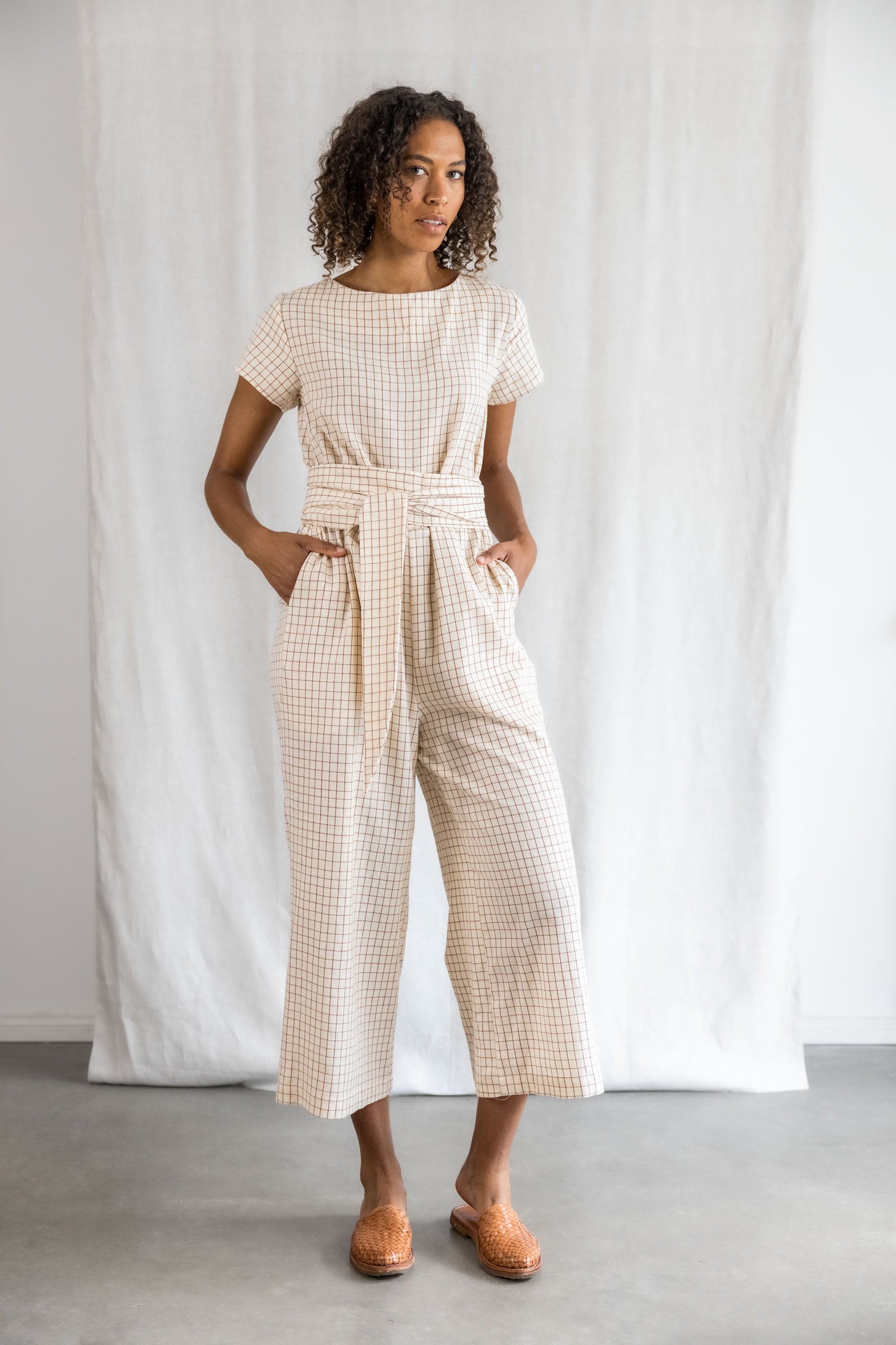 Baumwoll Jumpsuit Nirav Cream Checks