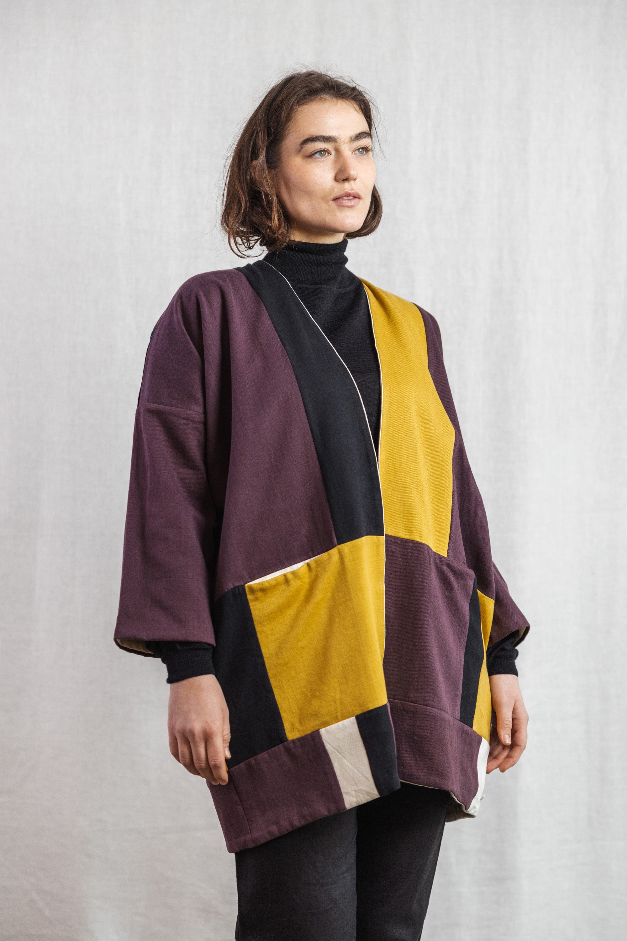 Baumwoll Sommerjacke Vasavi Patchwork Aubergine