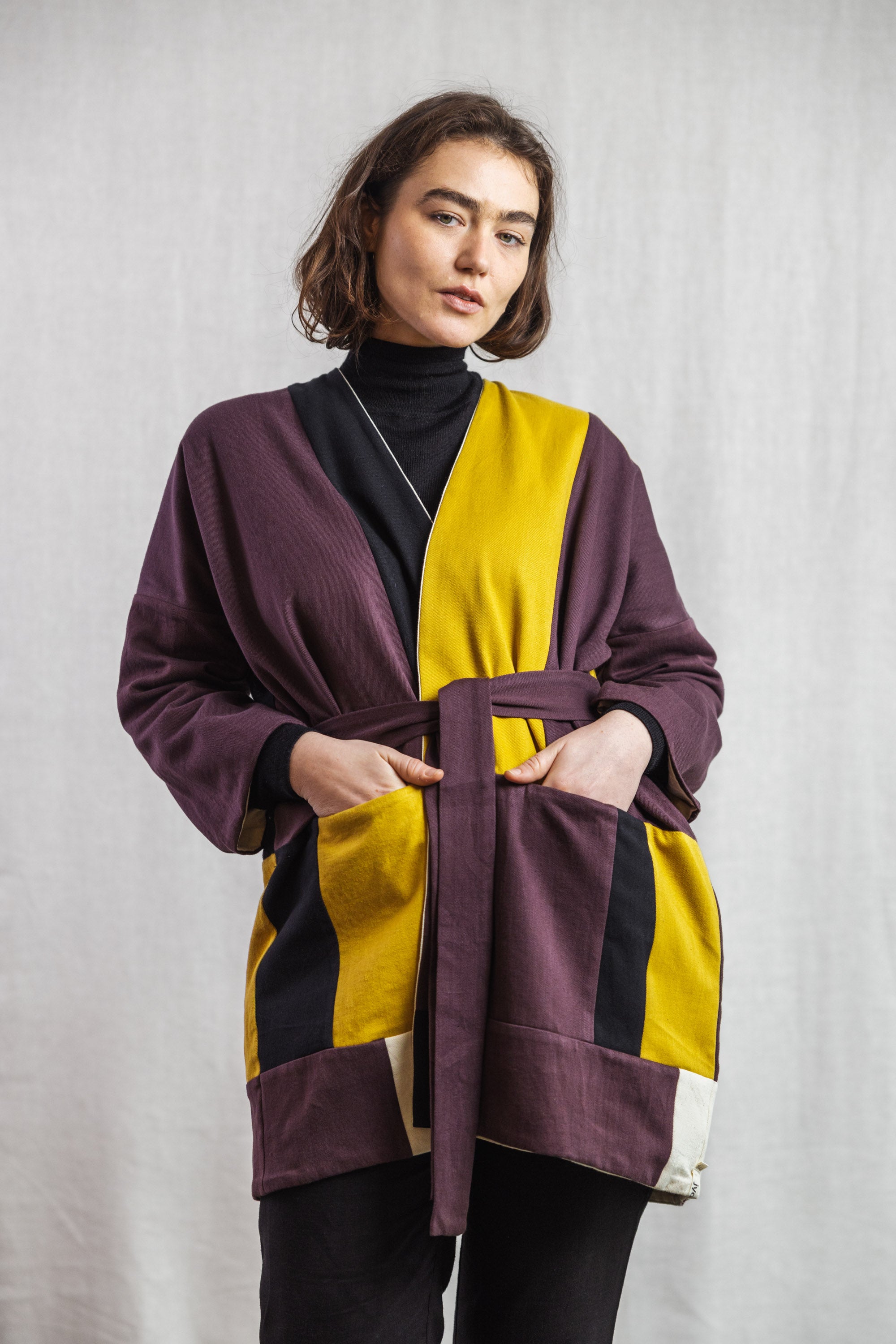 Baumwoll Sommerjacke Vasavi Patchwork Aubergine