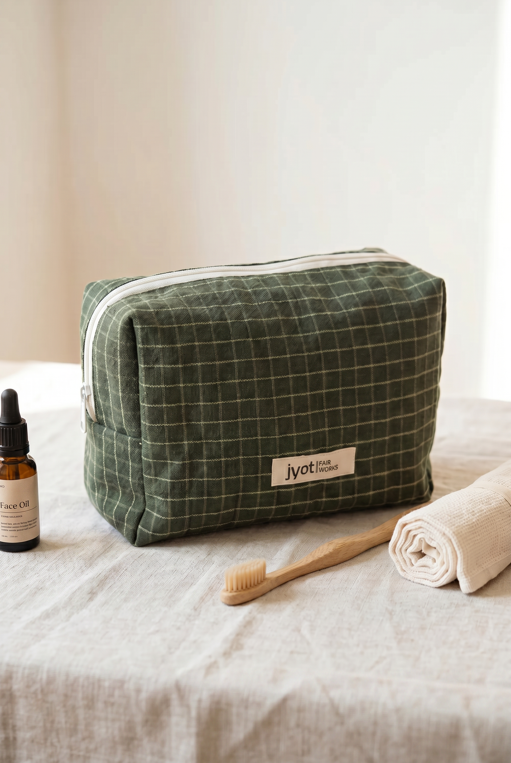 Baumwoll Kulturtasche Snaan Green Checks