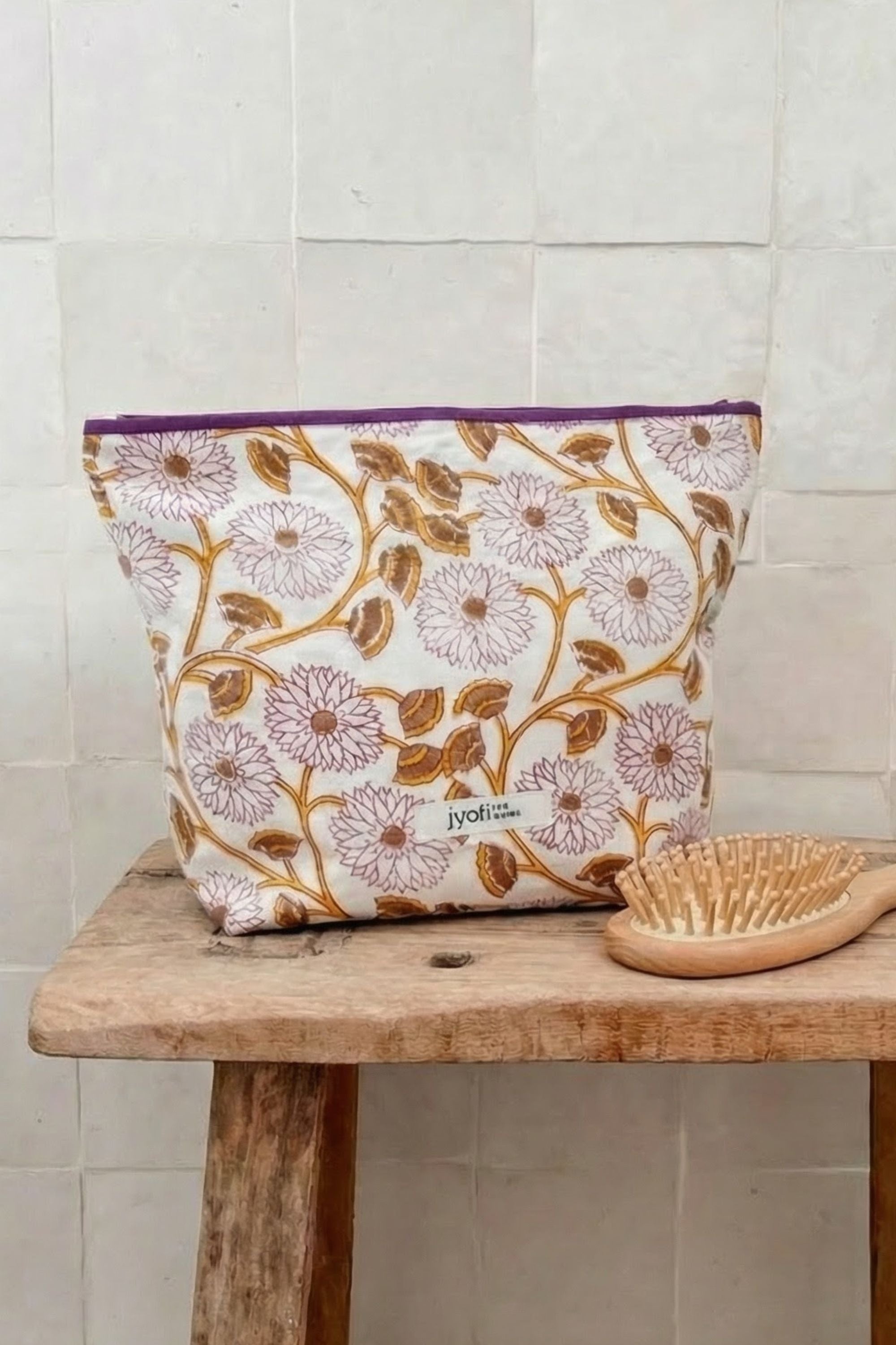Cotton Toiletry Bag Nahaana Blockprint Flowers