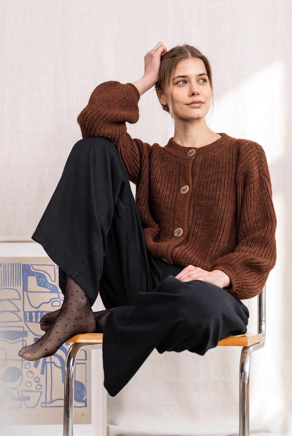 Baby alpaca knitted cardigan Betana Chocolate