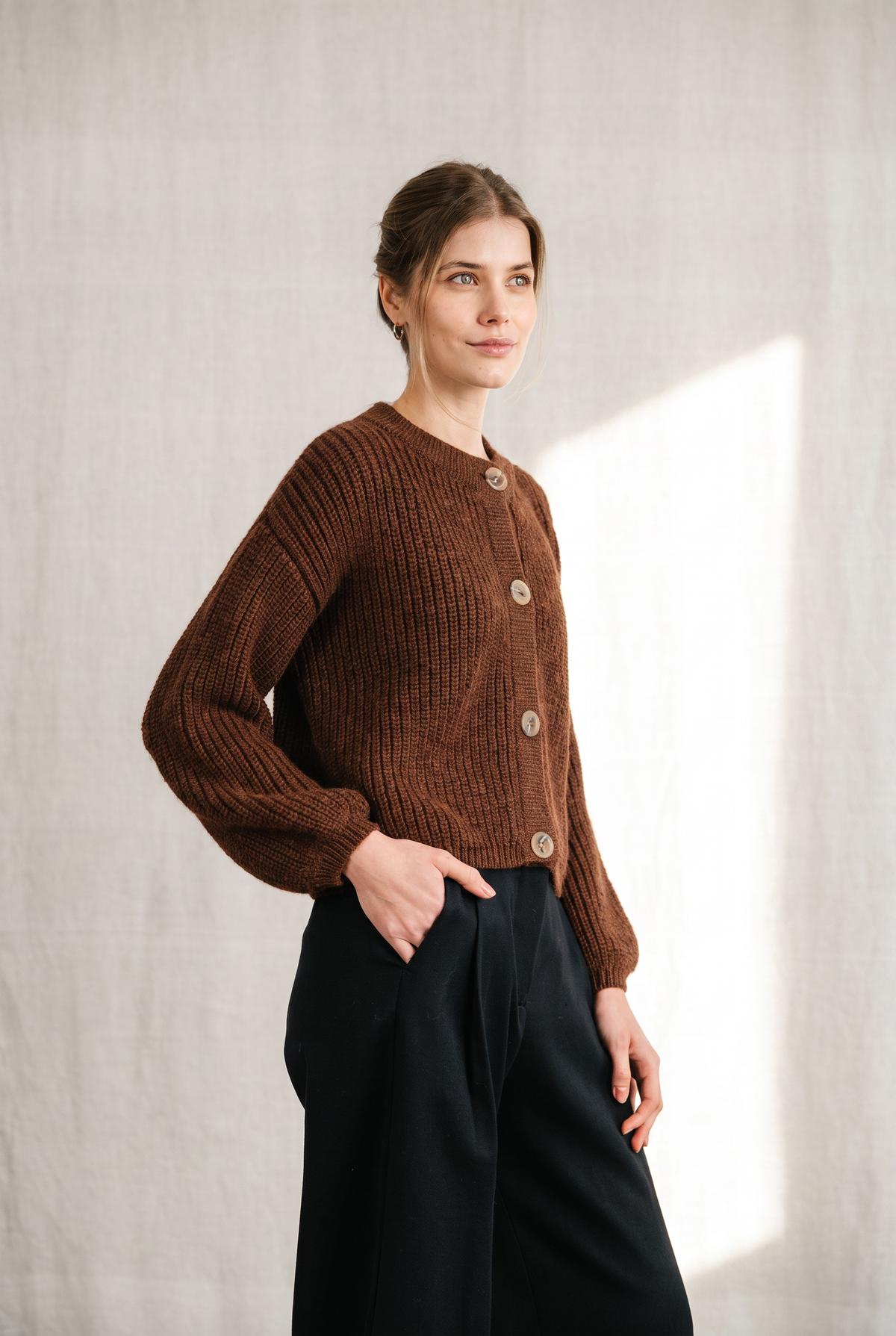 Baby alpaca knitted cardigan Betana Chocolate