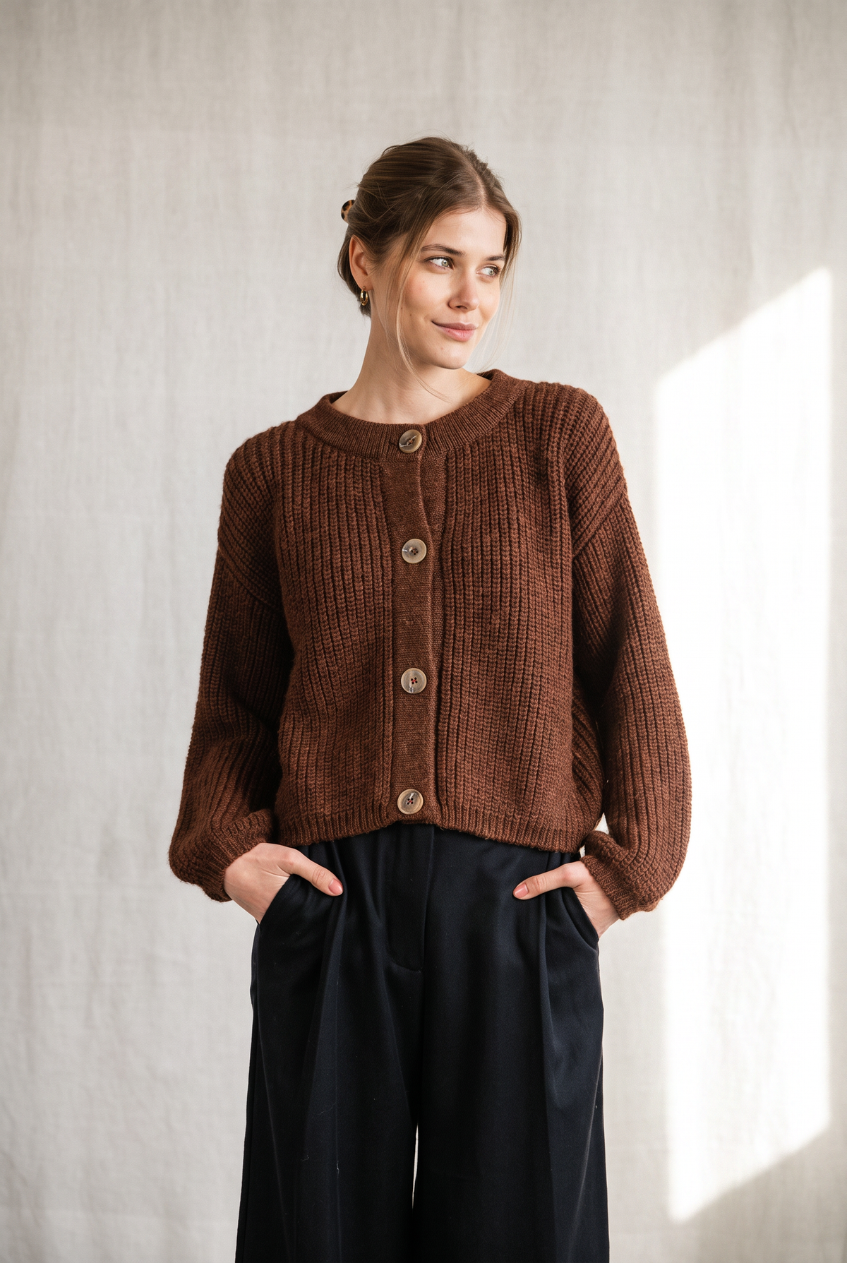 Baby alpaca knitted cardigan Betana Chocolate
