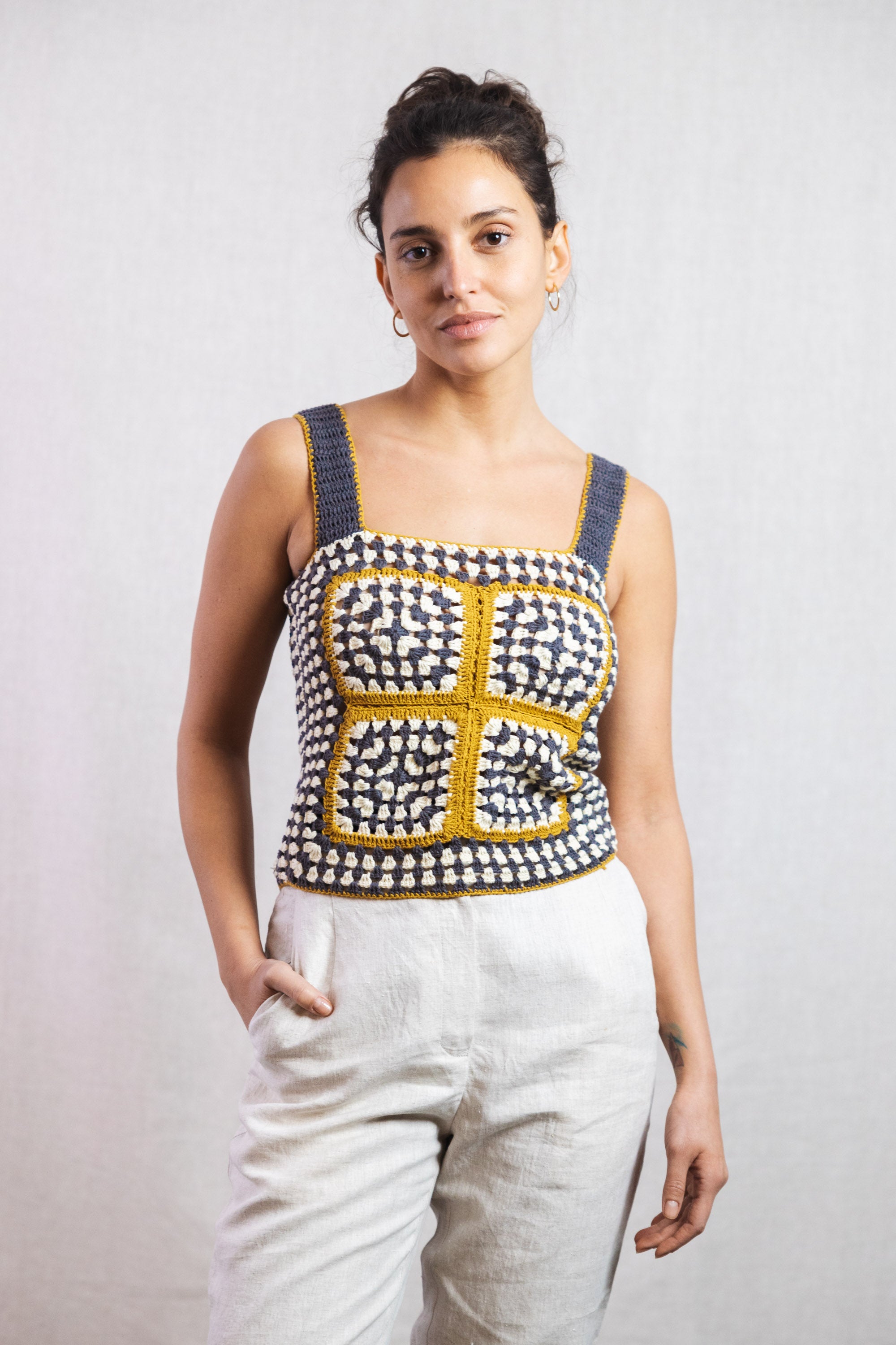 Organic cotton crochet top Sashi Blue