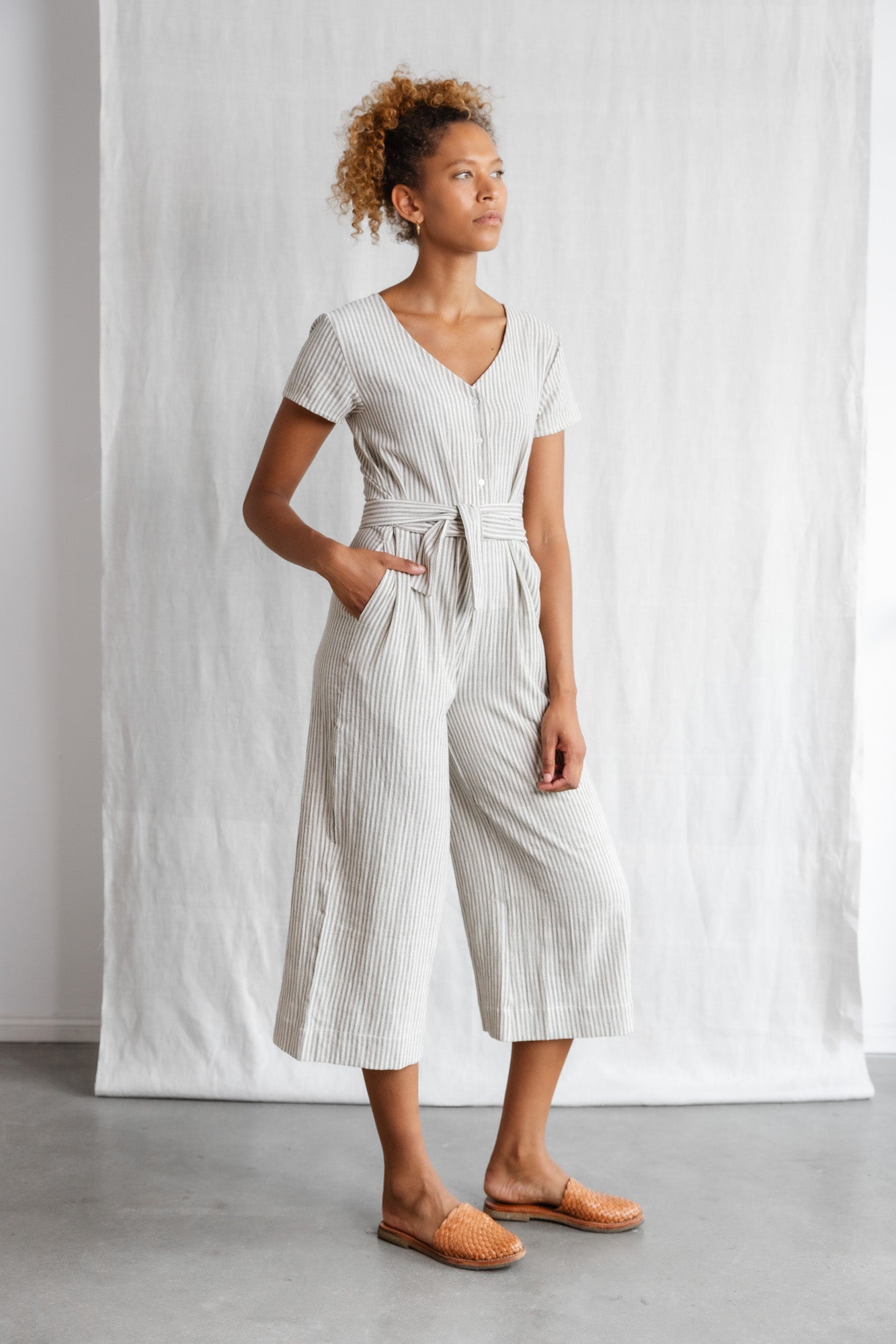 Baumwoll Jumpsuit Amrita Grau-Weiß