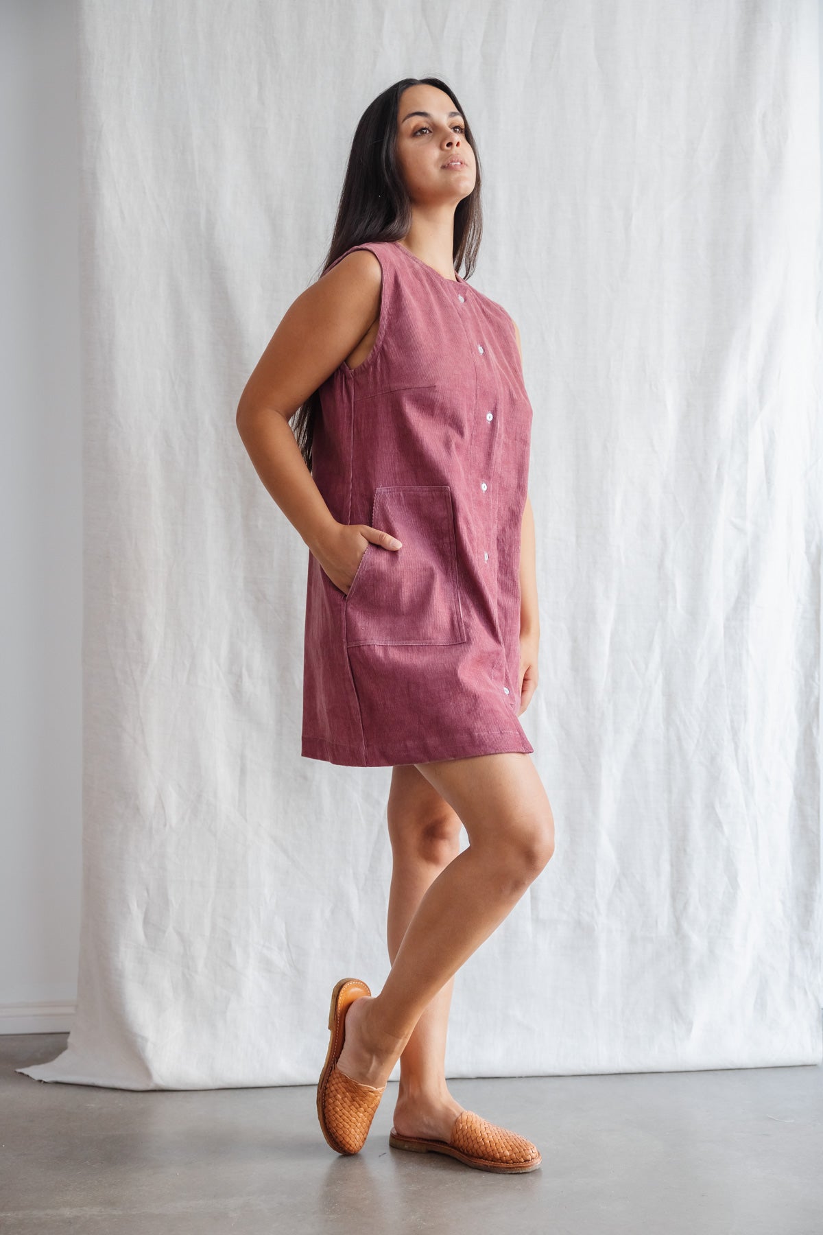 Organic Cotton Corduroy Dress Ishya Old Pink